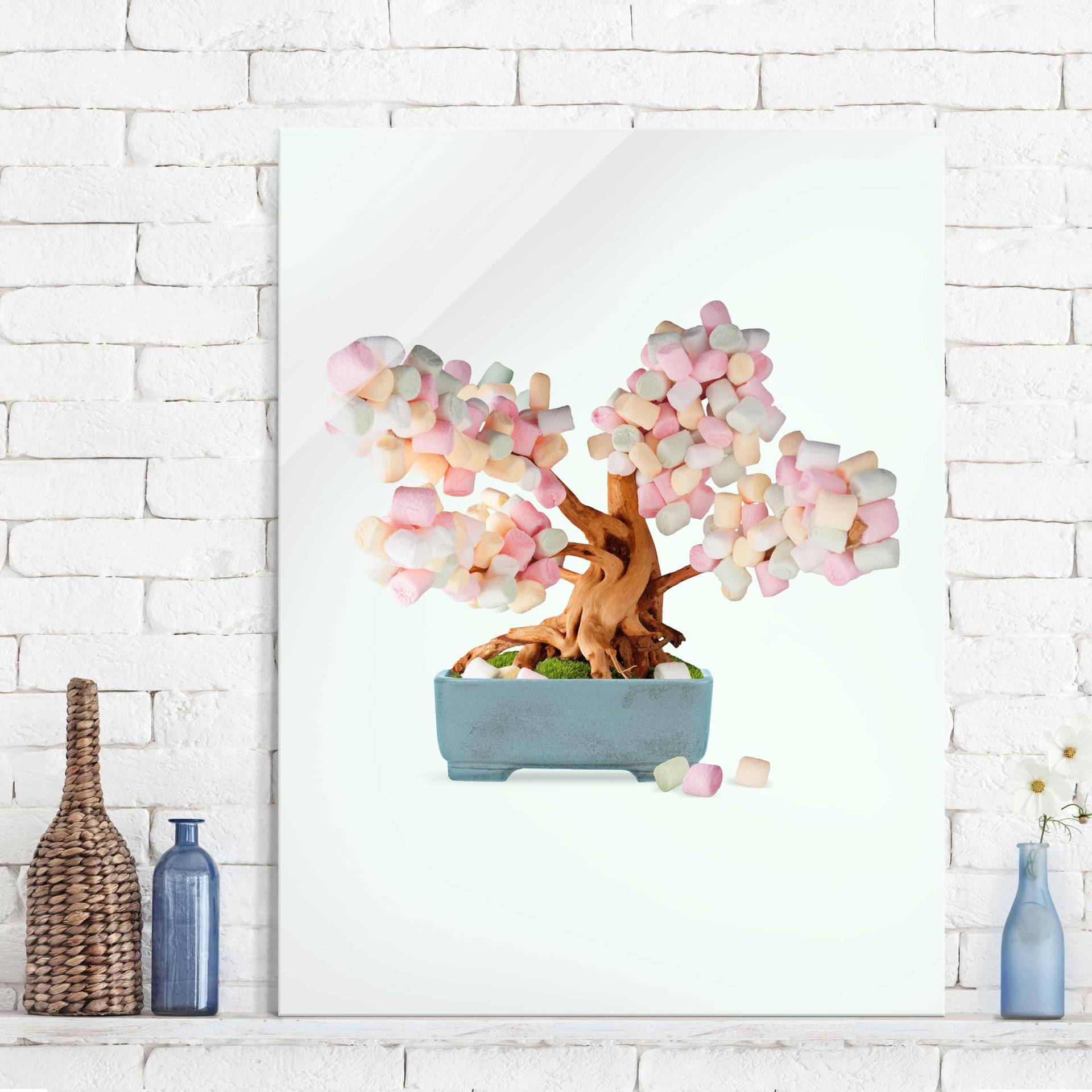 Glasbild Bonsai mit Marshmallows von Klebefieber