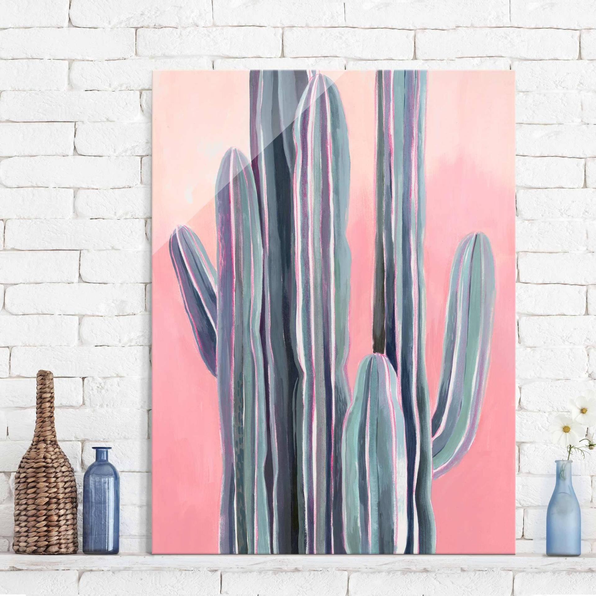 Glasbild Kaktus auf Rosa I von Klebefieber