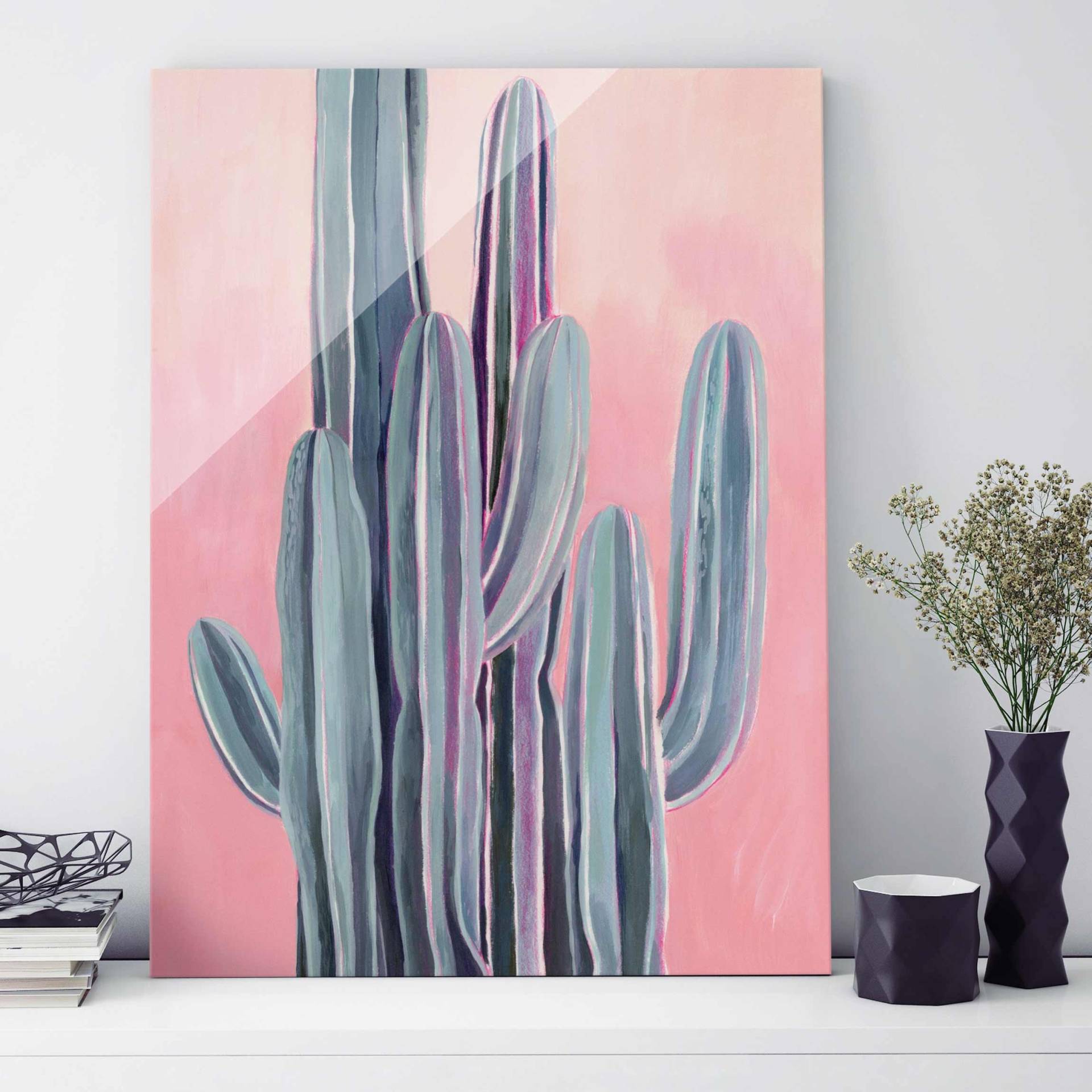 Glasbild Kaktus auf Rosa II von Klebefieber