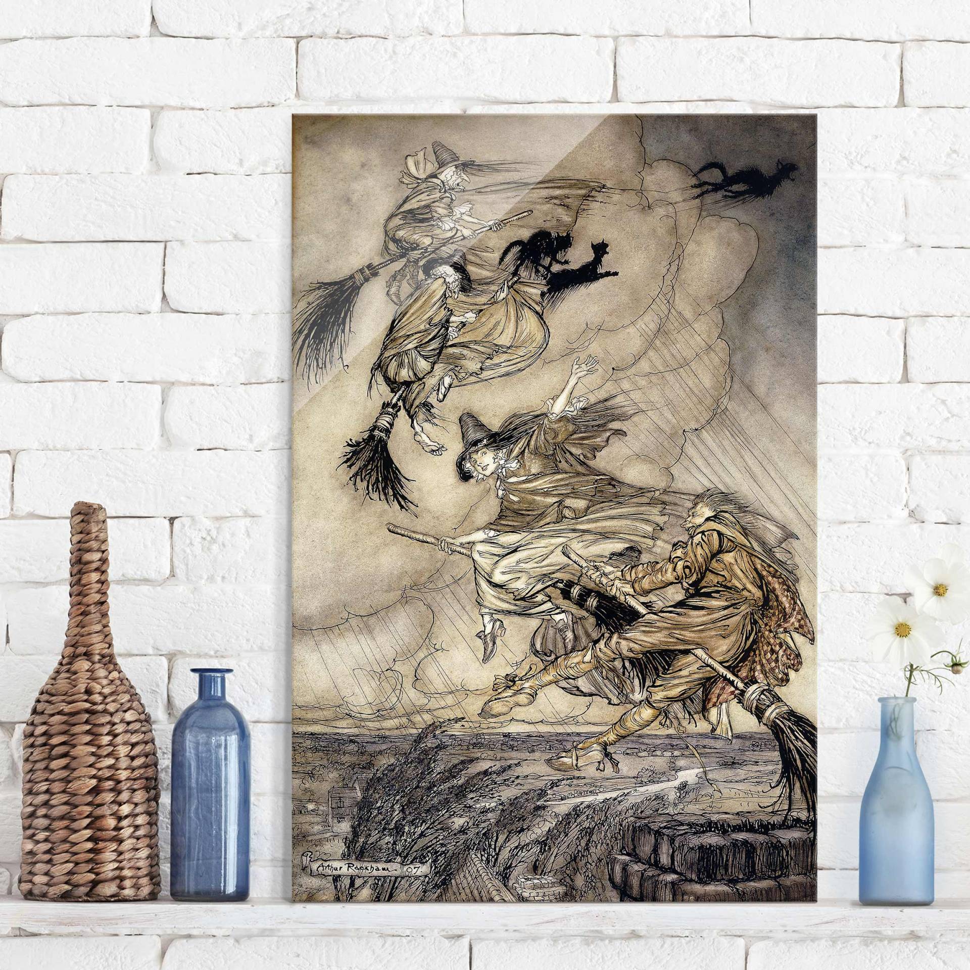 Glasbild Kunstdruck Arthur Rackham - The Ingoldsby Legends - Titelbild von Klebefieber