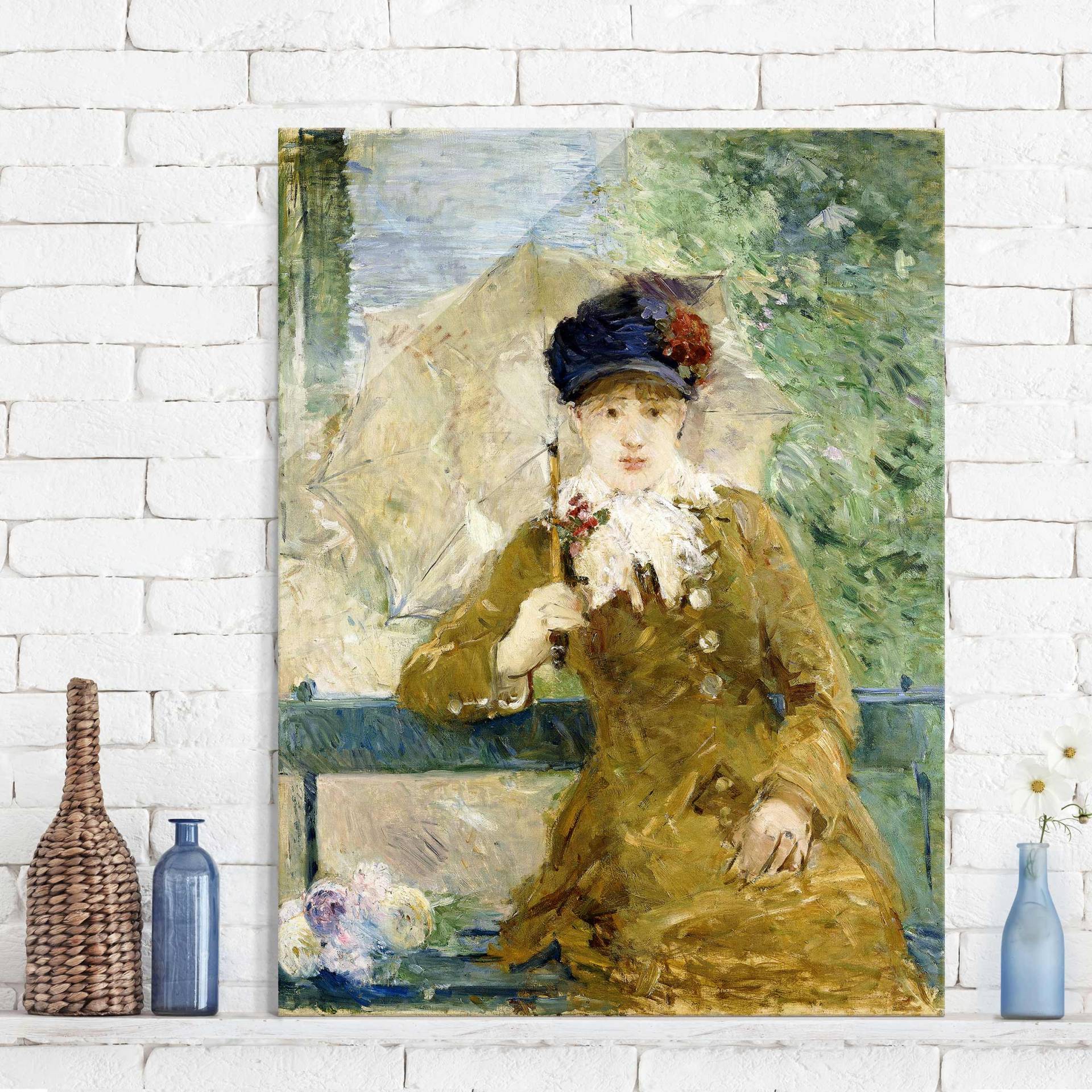 Glasbild Kunstdruck Berthe Morisot - Dame mit Sonnenschirm von Klebefieber