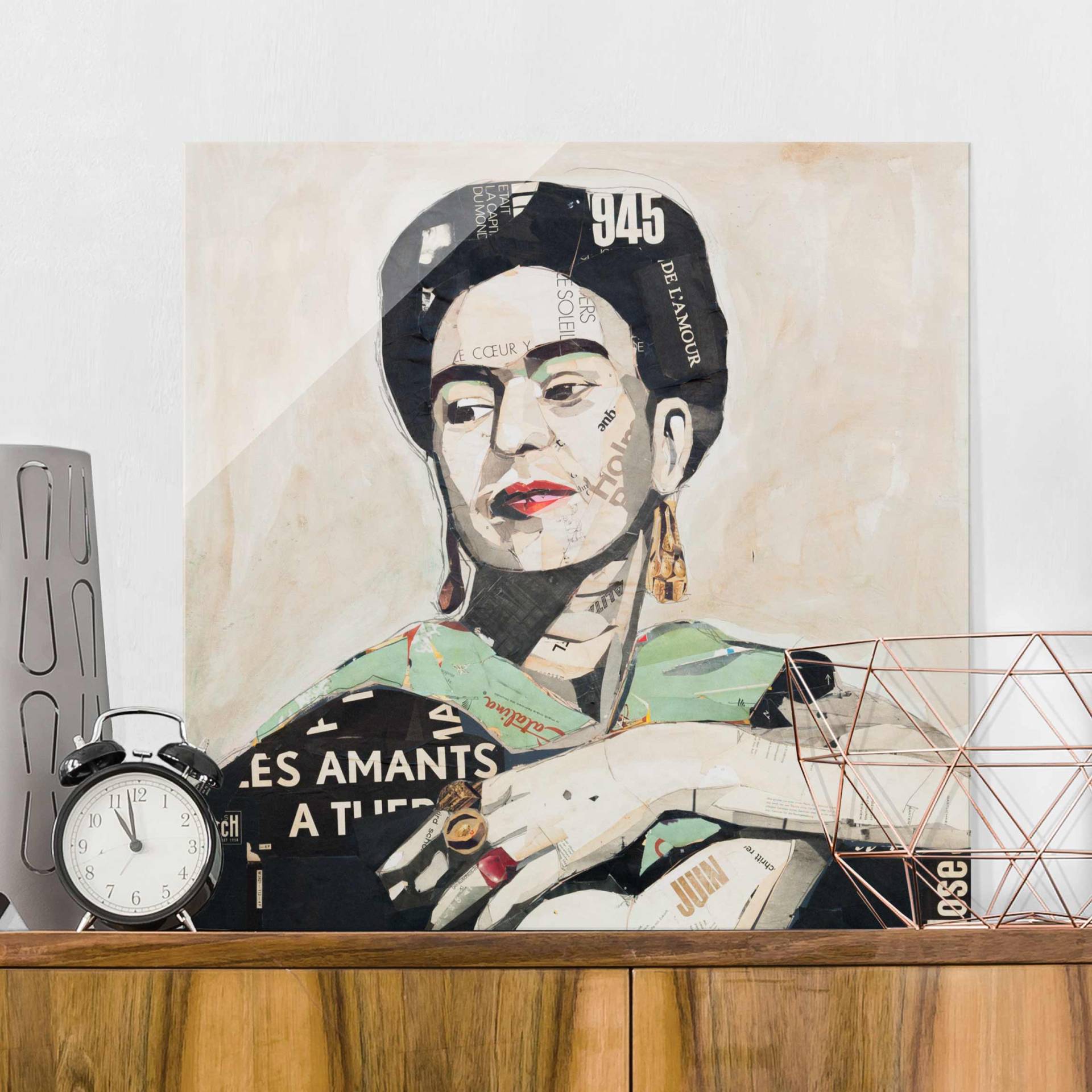 Glasbild Kunstdruck Frida Kahlo - Collage No.4 von Klebefieber