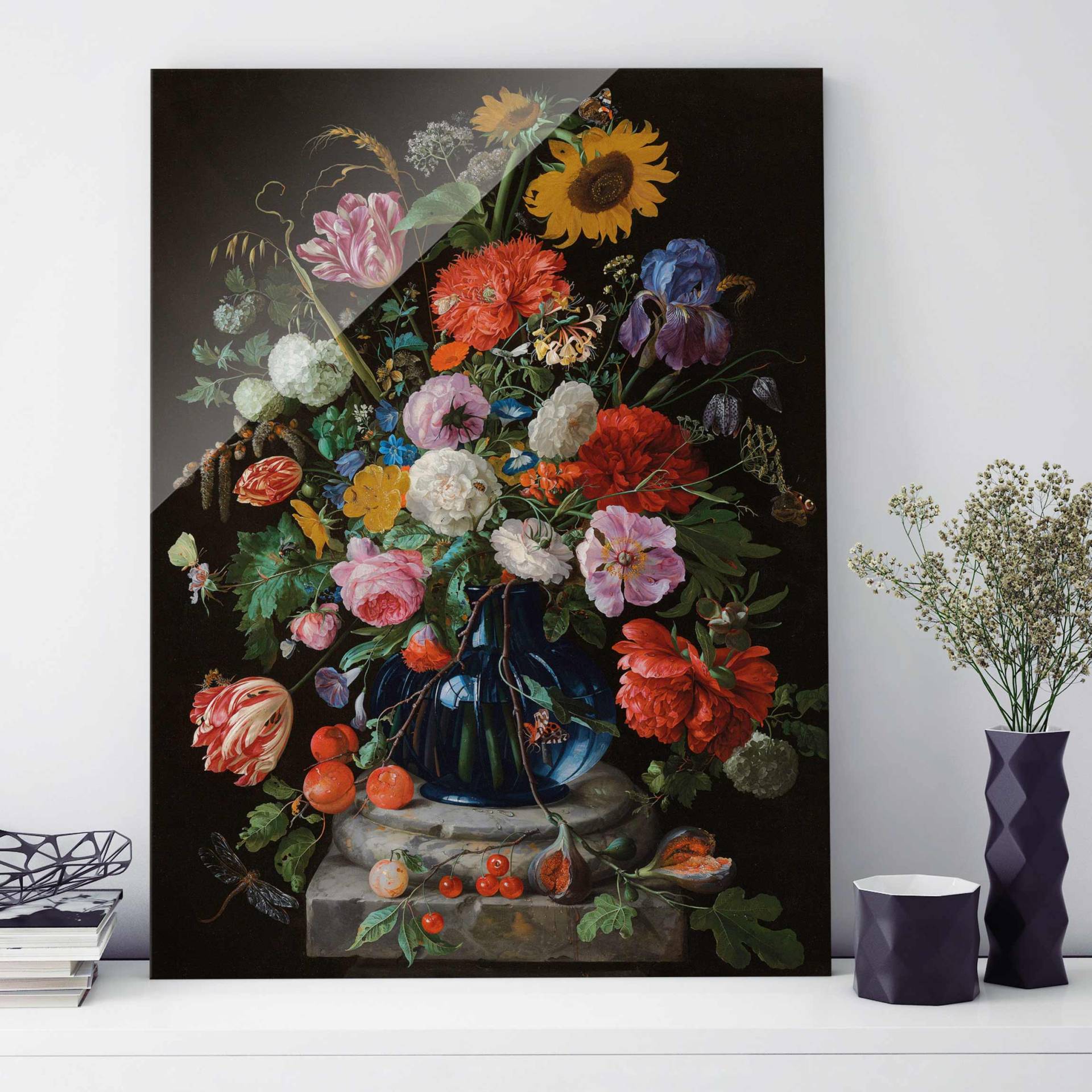 Glasbild Kunstdruck Jan Davidsz de Heem - Glasvase mit Blumen von Klebefieber