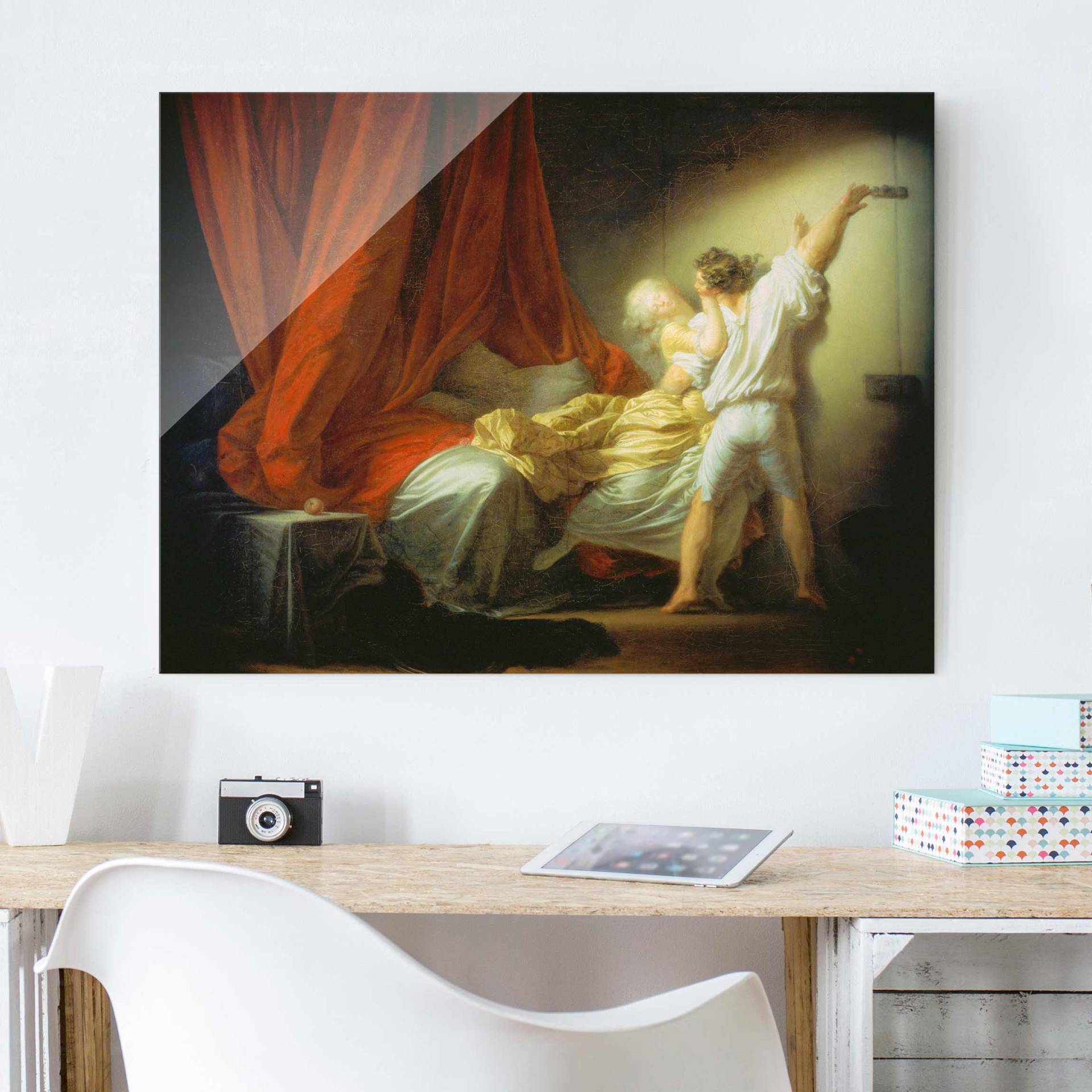 Glasbild Kunstdruck Jean Honoré Fragonard - Der Riegel von Klebefieber