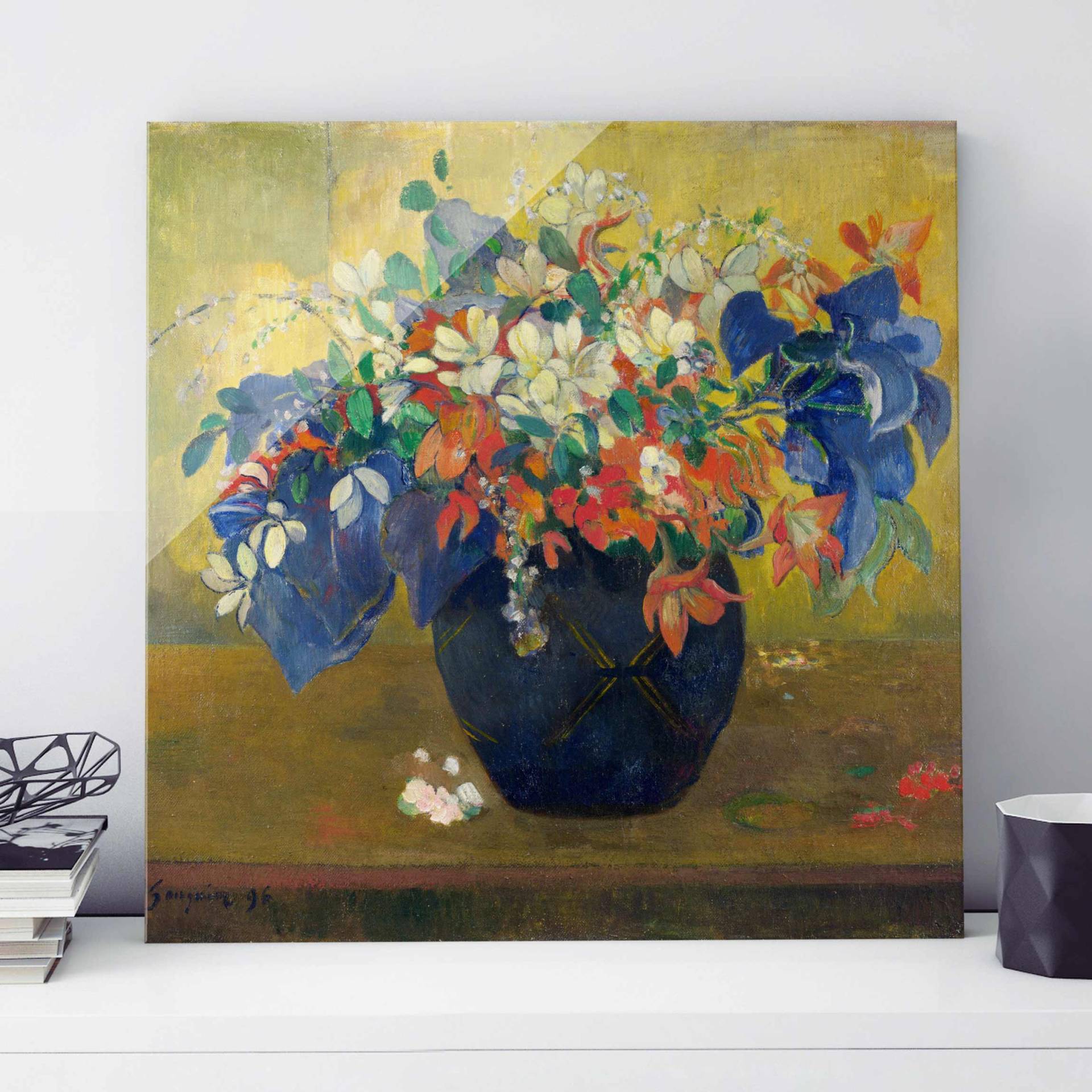 Glasbild Kunstdruck Paul Gauguin - Vase mit Blumen von Klebefieber