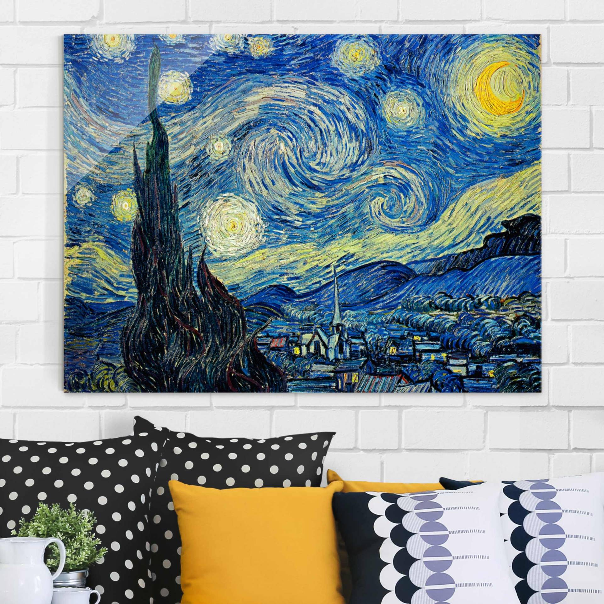 Glasbild Kunstdruck Vincent van Gogh - Sternennacht von Klebefieber