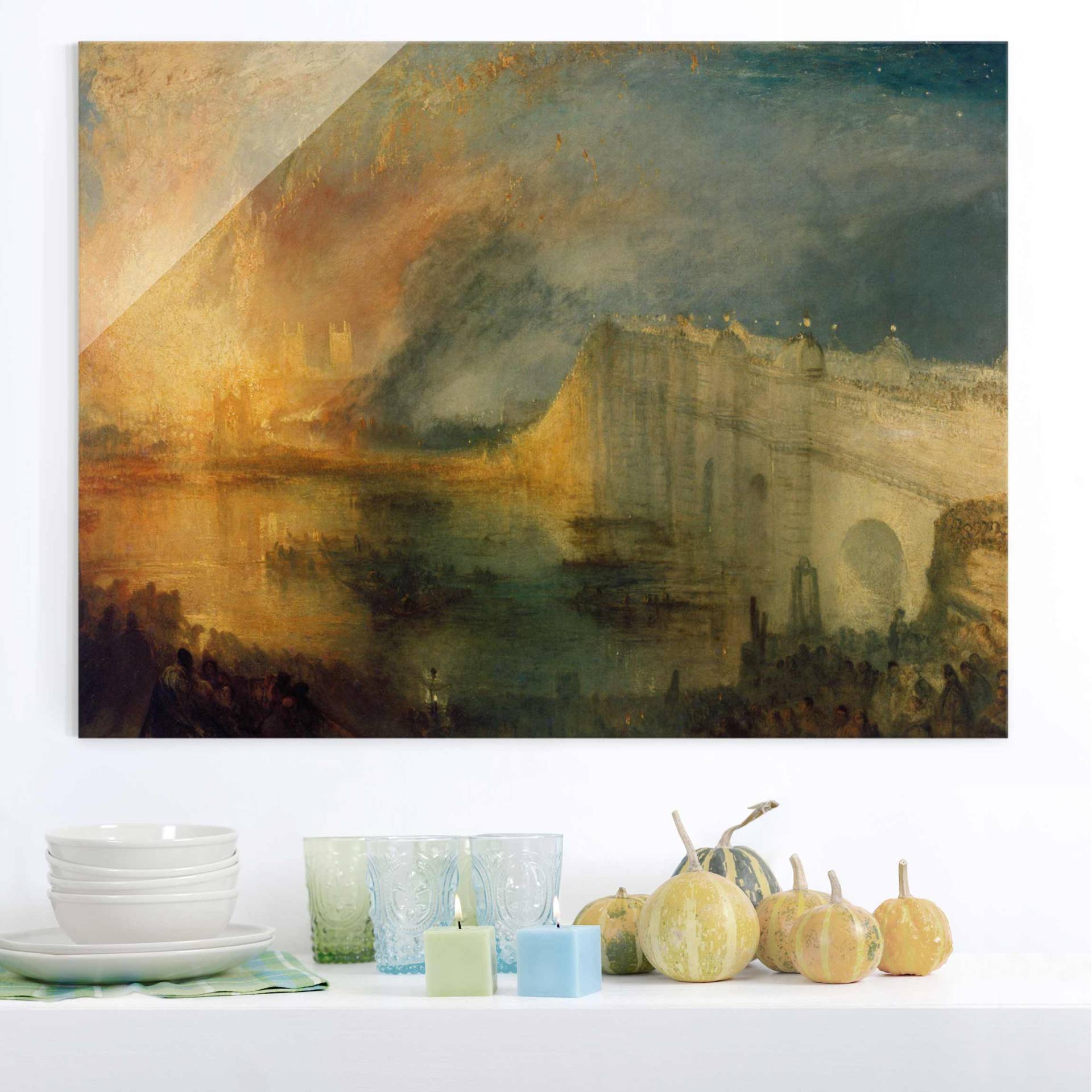 Glasbild Kunstdruck William Turner - Brand des Parlaments von Klebefieber