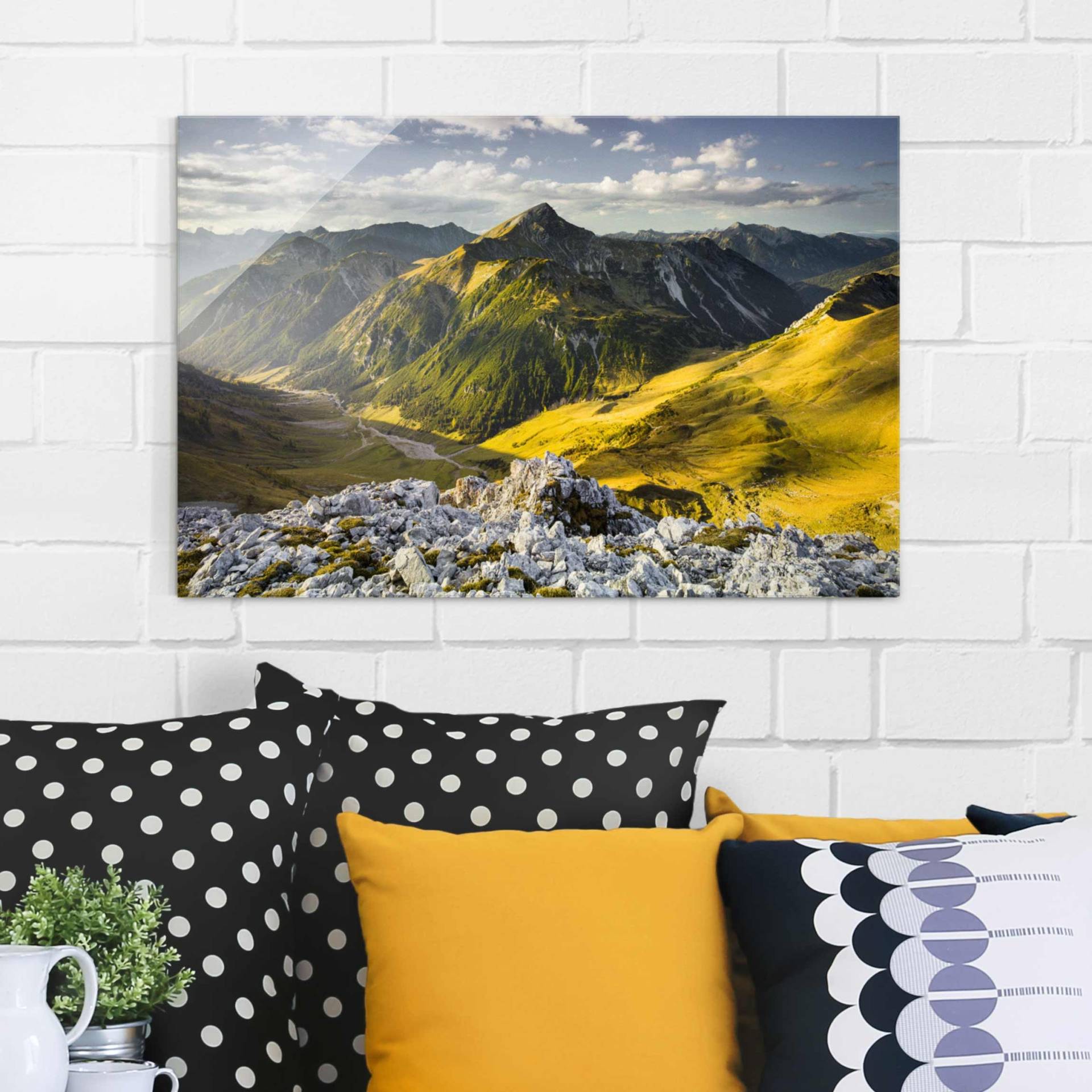 Glasbild Natur & Landschaft Berge und Tal der Lechtaler Alpen in Tirol von Klebefieber