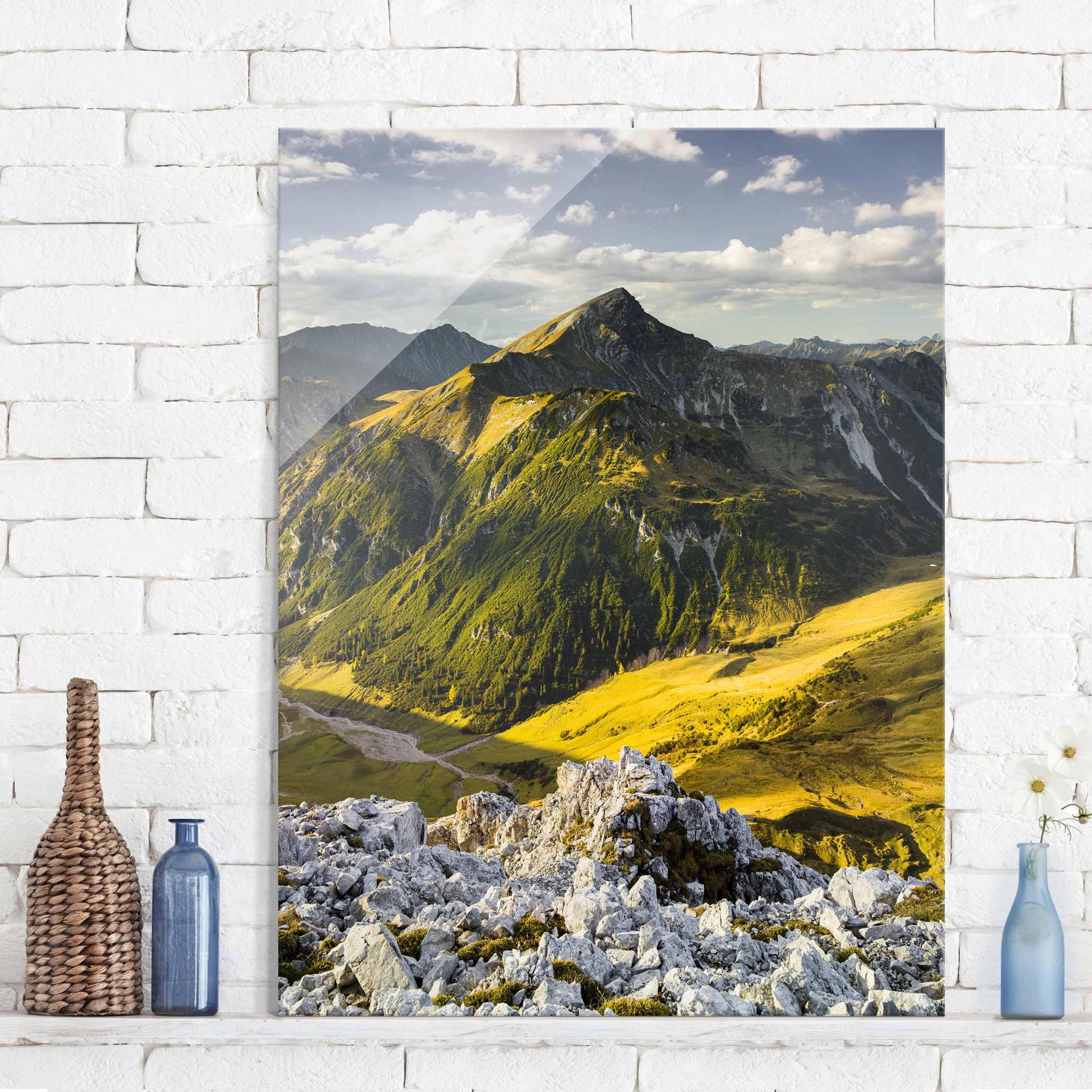 Glasbild Natur & Landschaft Berge und Tal der Lechtaler Alpen in Tirol von Klebefieber