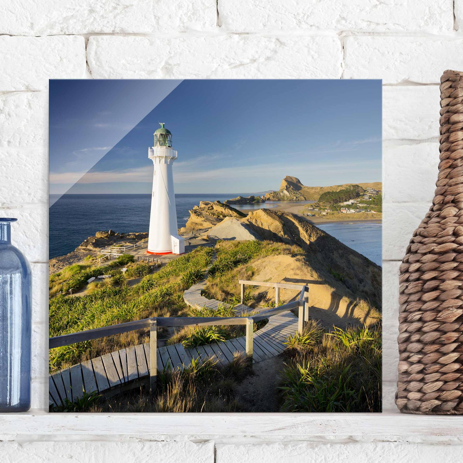 Glasbild Natur & Landschaft Castle Point Leuchtturm Neuseeland von Klebefieber