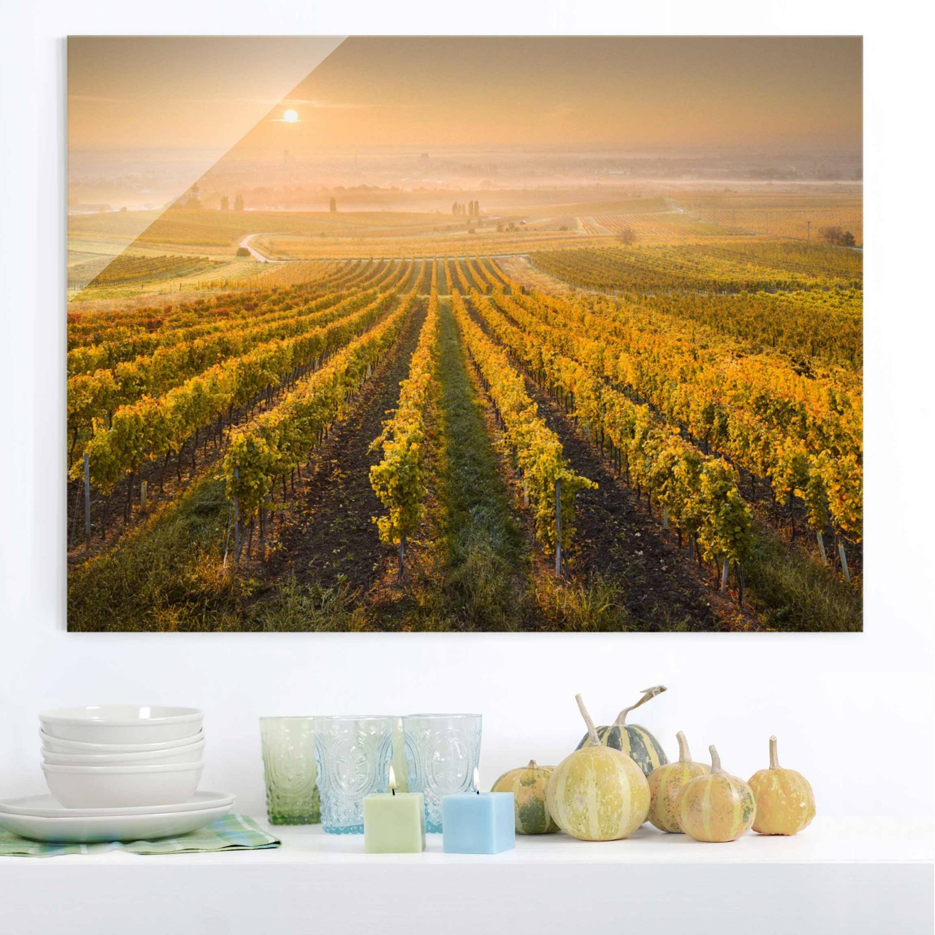 Glasbild Natur & Landschaft Herbstliche Weinberge bei Wien von Klebefieber