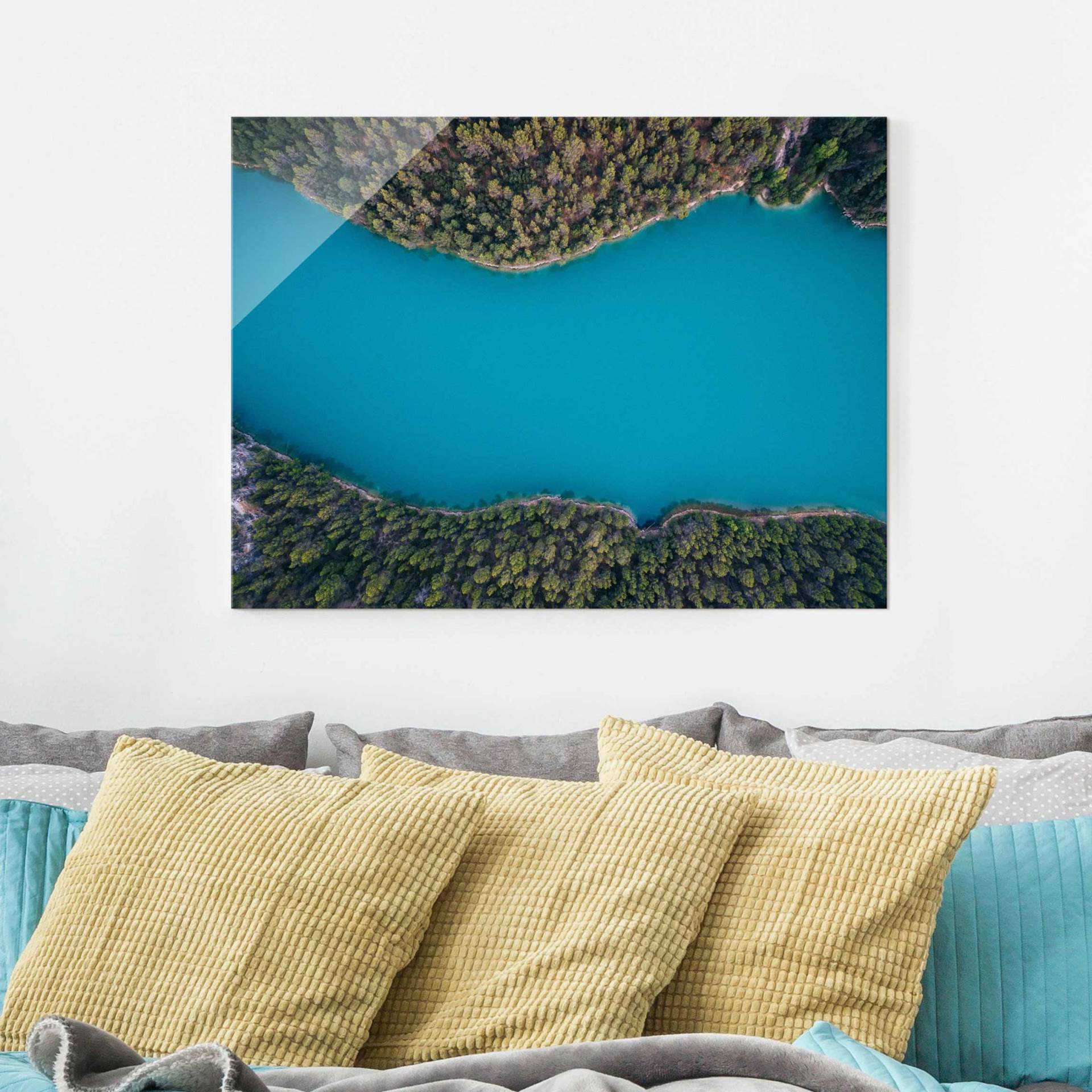 Glasbild Natur & Landschaft Luftbild - Tiefblauer See von Klebefieber