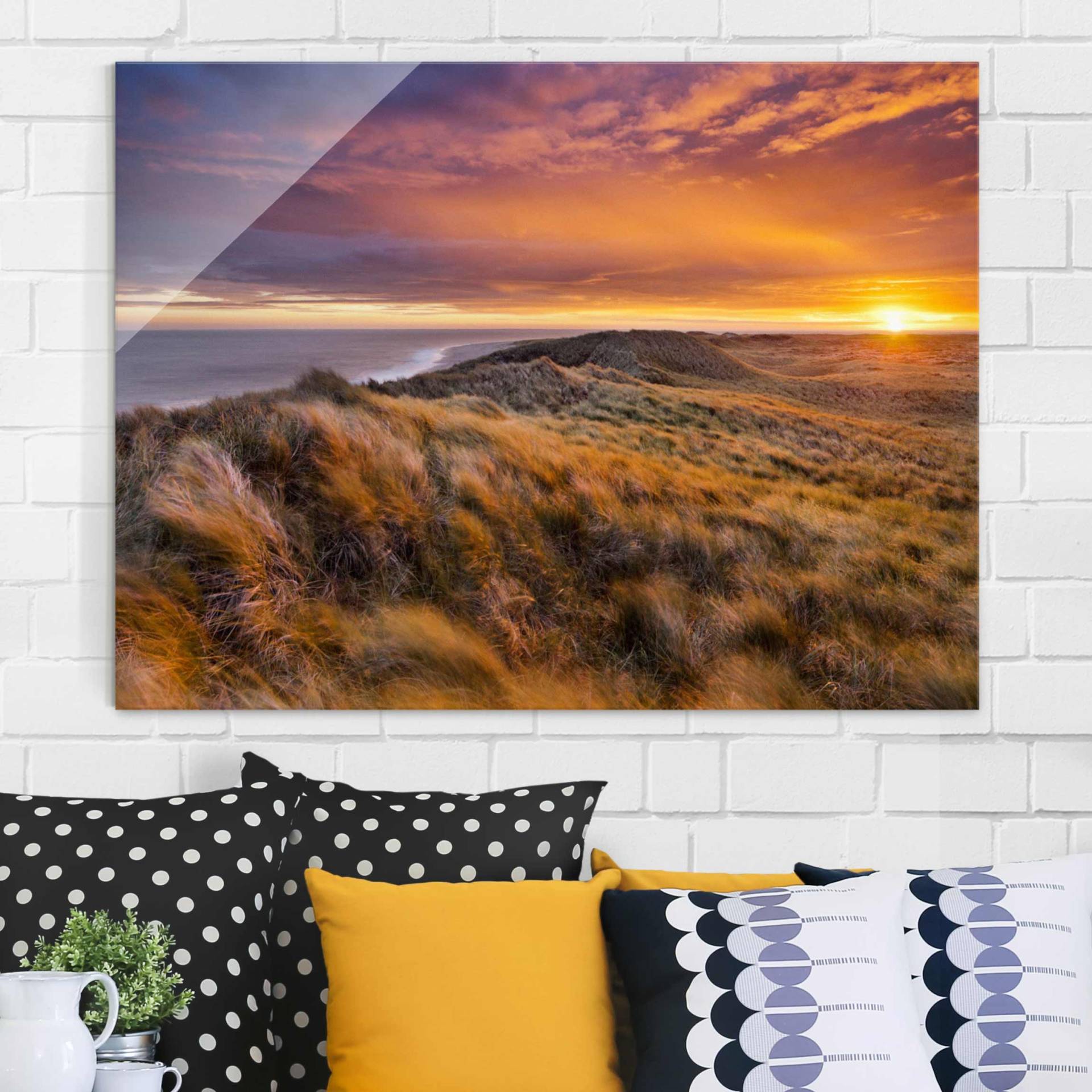 Glasbild Natur & Landschaft Sonnenaufgang am Strand auf Sylt von Klebefieber