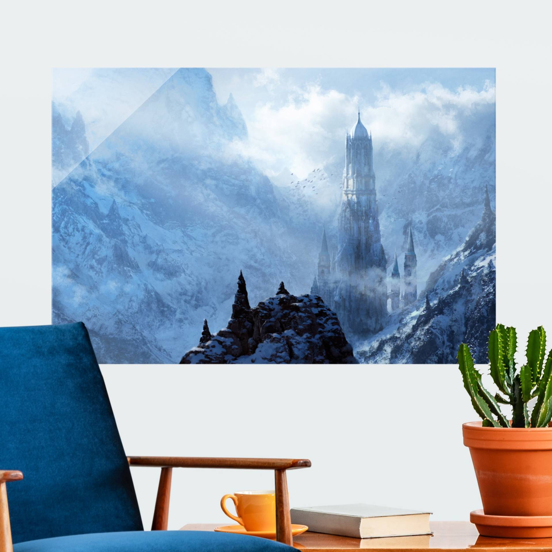 Glasbild Phantastisches Schloss im Schnee von Klebefieber