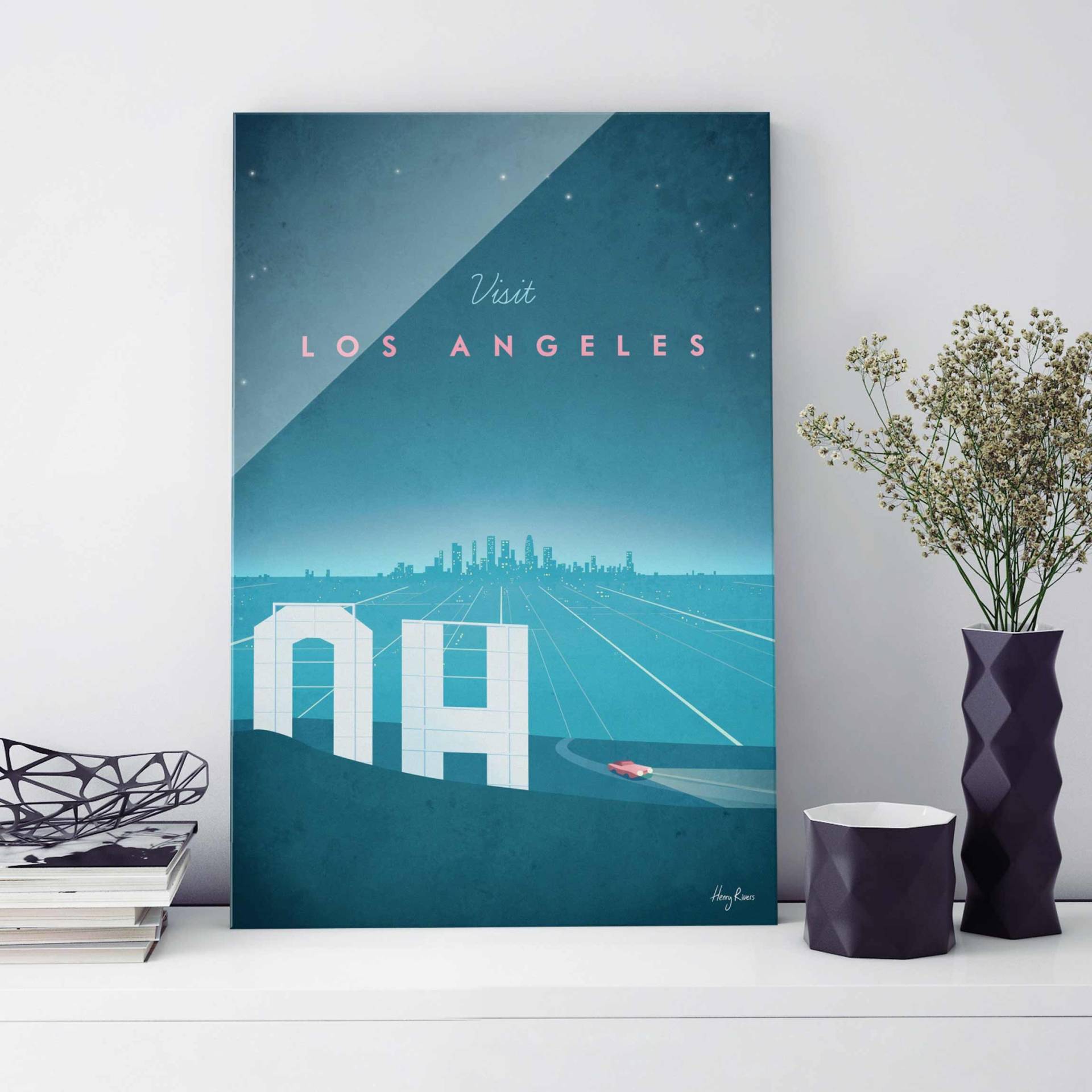 Glasbild Reiseposter - Los Angeles von Klebefieber