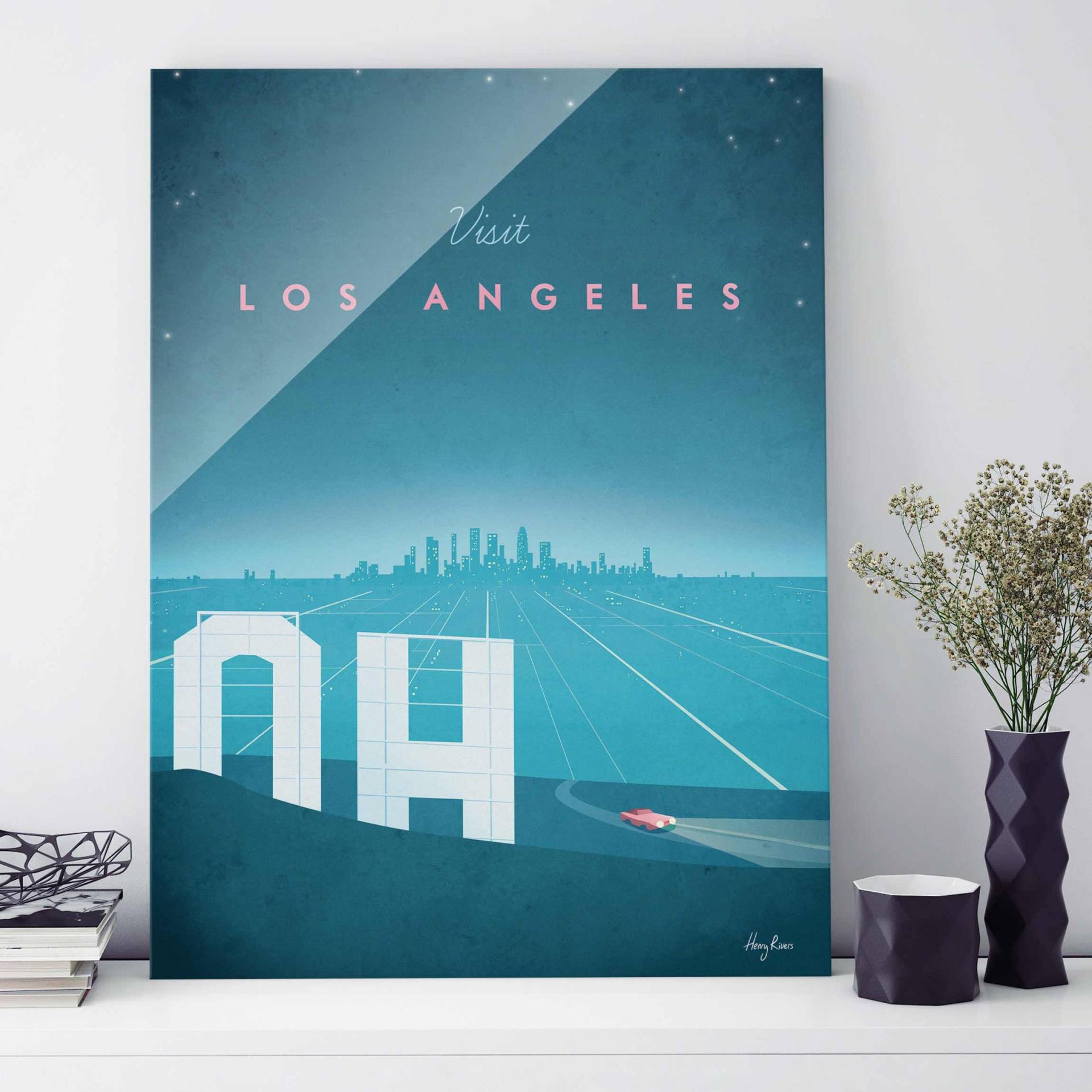 Glasbild Reiseposter - Los Angeles von Klebefieber