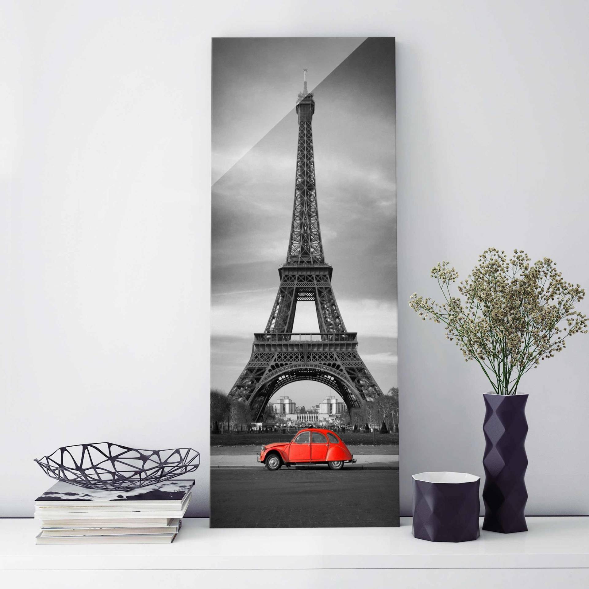 Glasbild Schwarz-Weiß Spot on Paris von Klebefieber