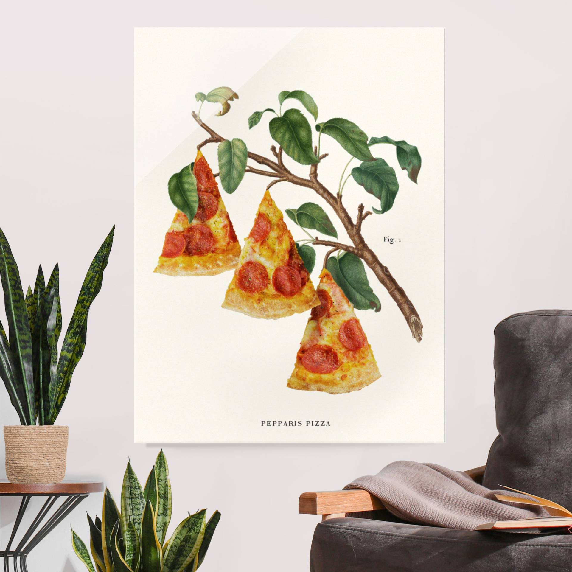 Glasbild Vintage Pflanze - Pizza von Klebefieber