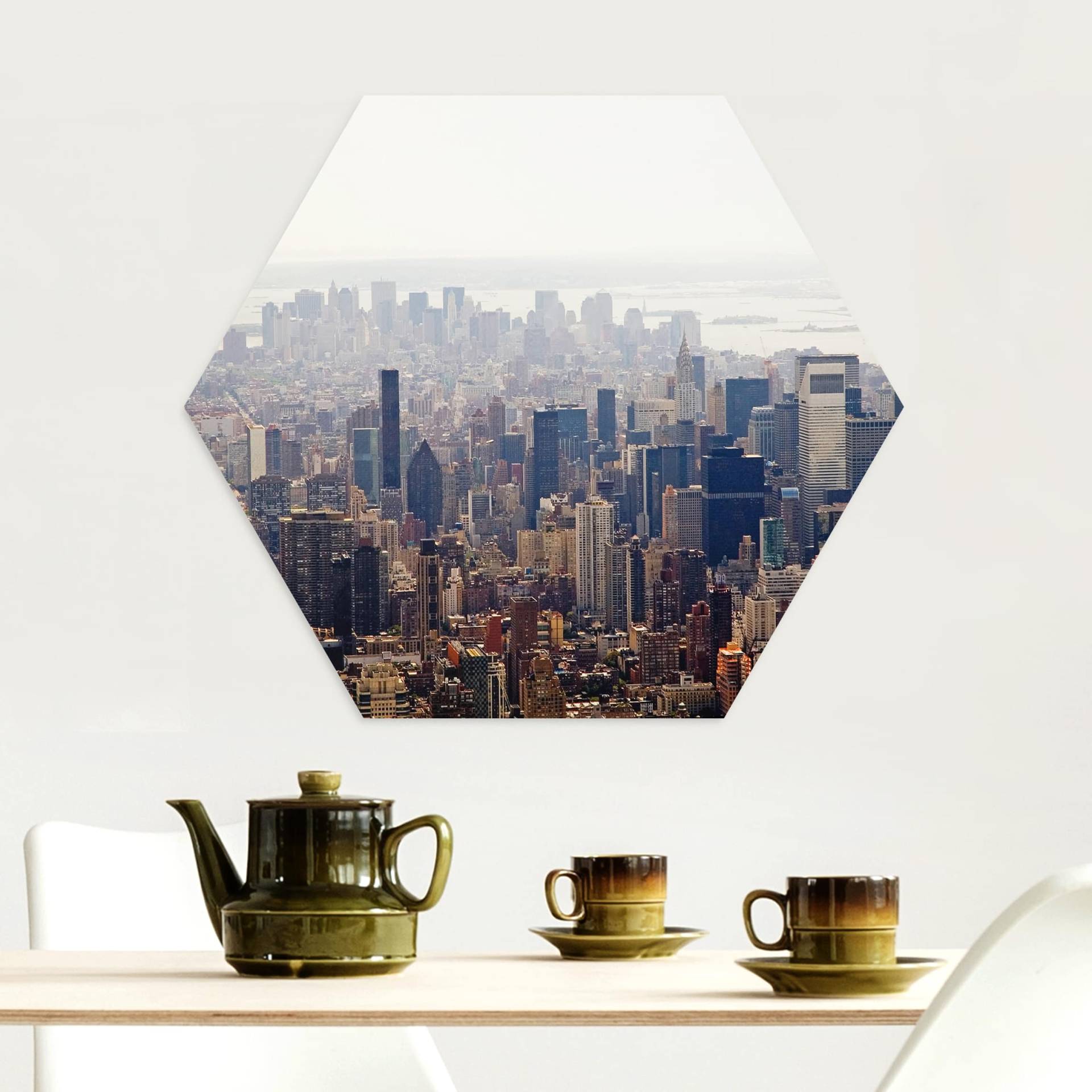 Hexagon-Alu-Dibond Bild Der Morgen in New York von Klebefieber