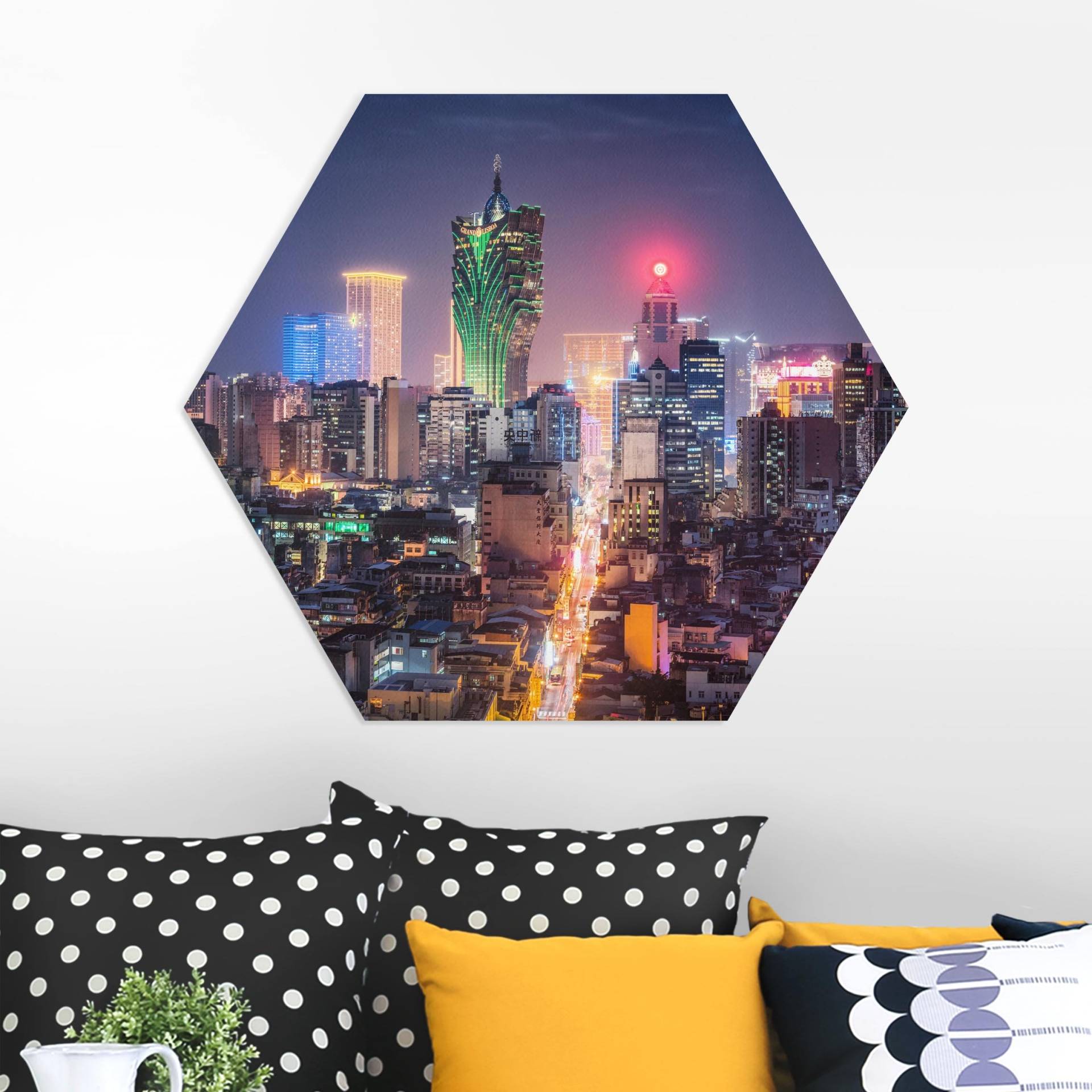 Hexagon-Forexbild Nachtlichter von Macau von Klebefieber