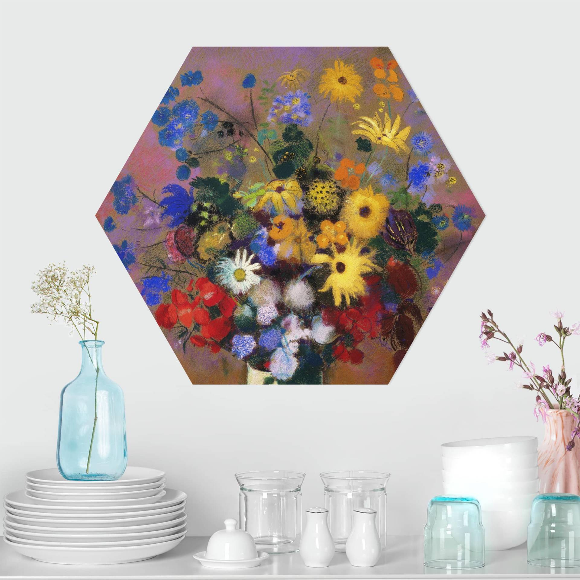 Hexagon-Forexbild Odilon Redon - Blumen in einer Vase von Klebefieber