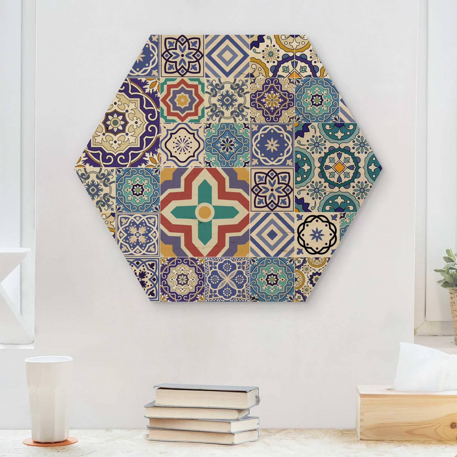 Hexagon-Holzbild Fliesenspiegel - Aufwändige Portugiesische Fliesen von Klebefieber