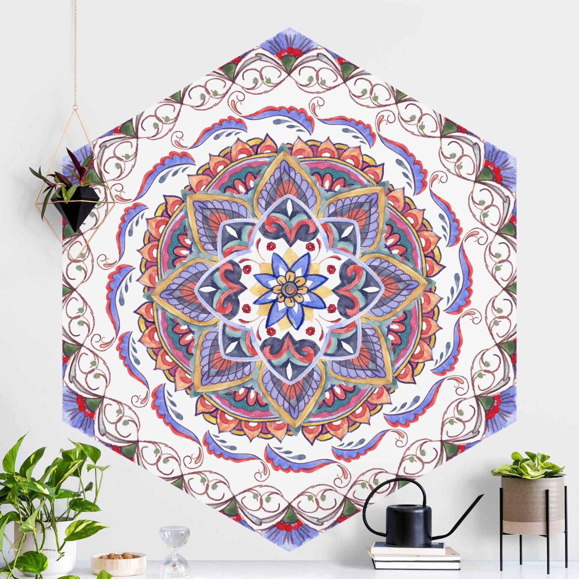 Hexagon Mustertapete selbstklebend Mandala Meditation Pranayama von Klebefieber