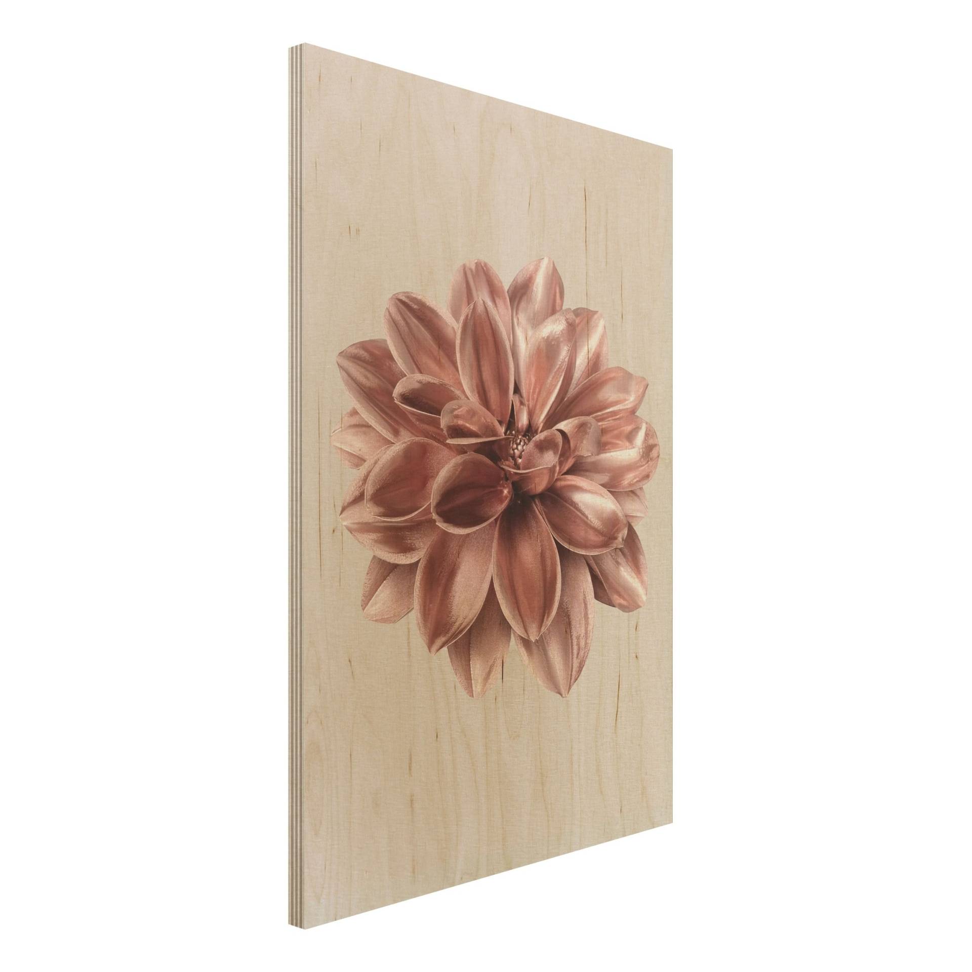 Holzbild Dahlie Blume Rosegold Metallic von Klebefieber