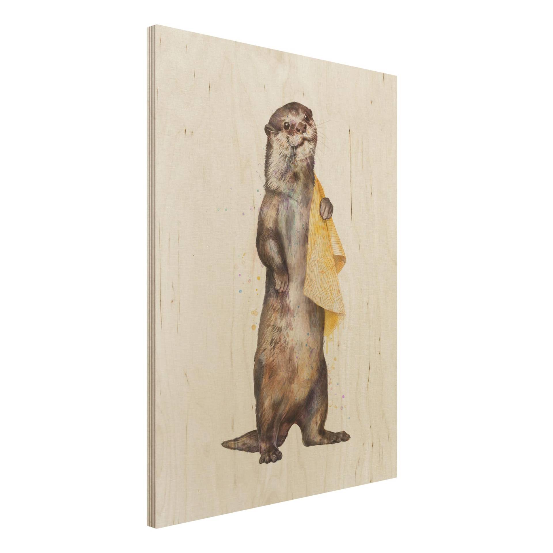 Holzbild Illustration Otter mit Handtuch Malerei Weiß von Klebefieber