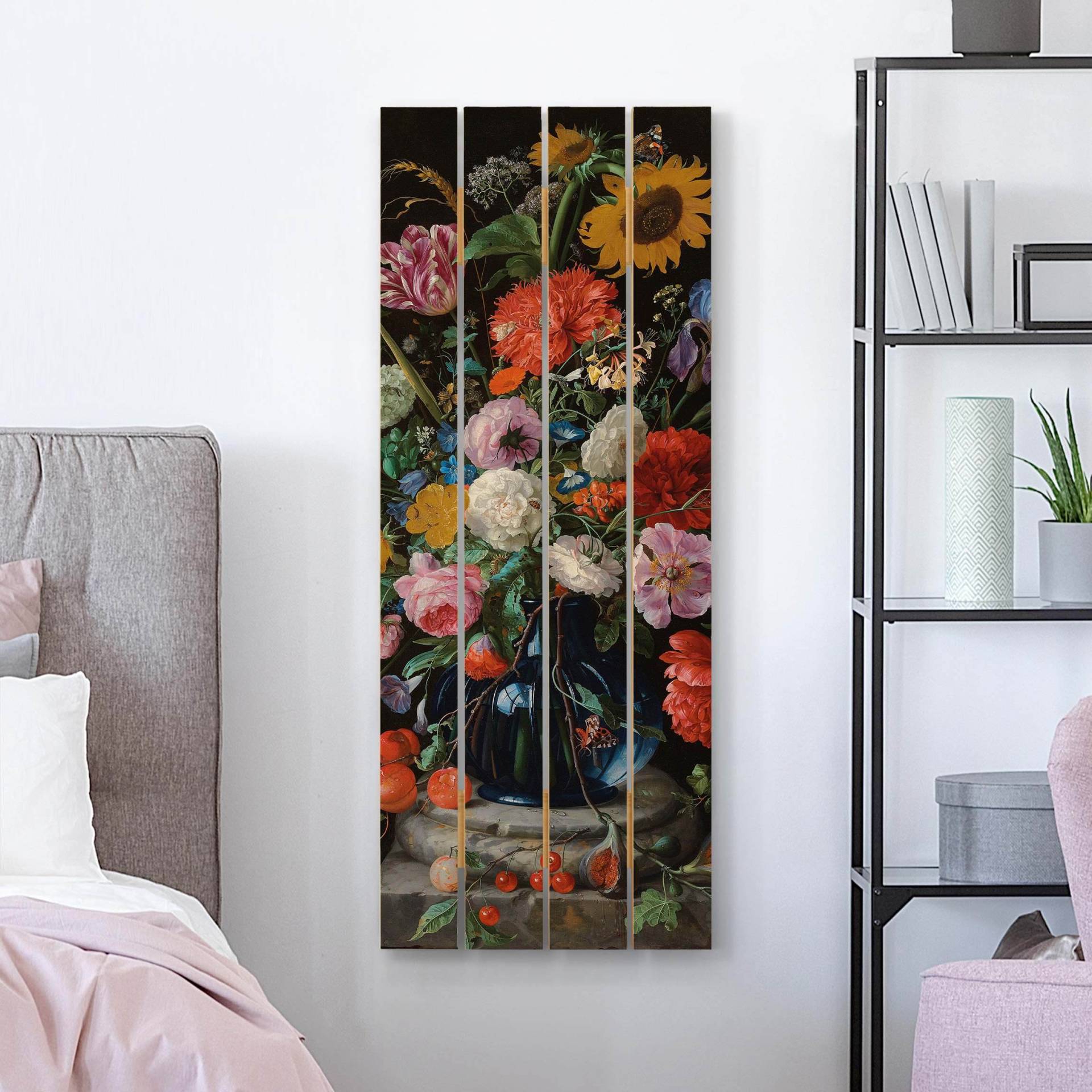 Holzbild Plankenoptik Jan Davidsz de Heem - Glasvase mit Blumen von Klebefieber