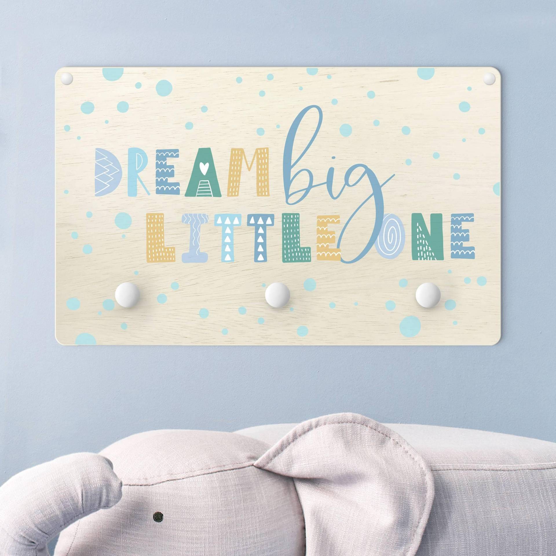 Kindergarderobe Holz Dream big little one Blau von Klebefieber