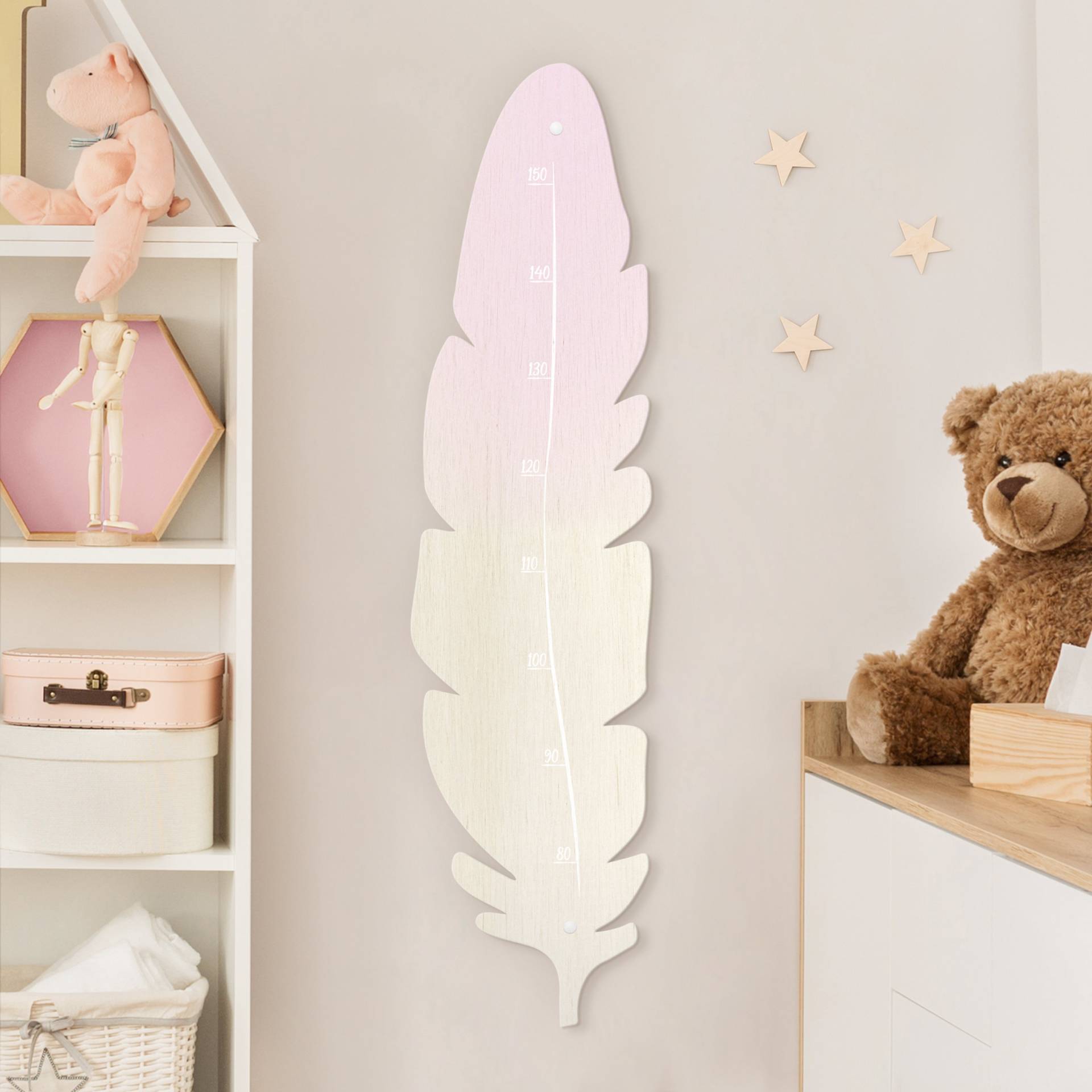 Kindermesslatte Holz Feder Rosa von Klebefieber