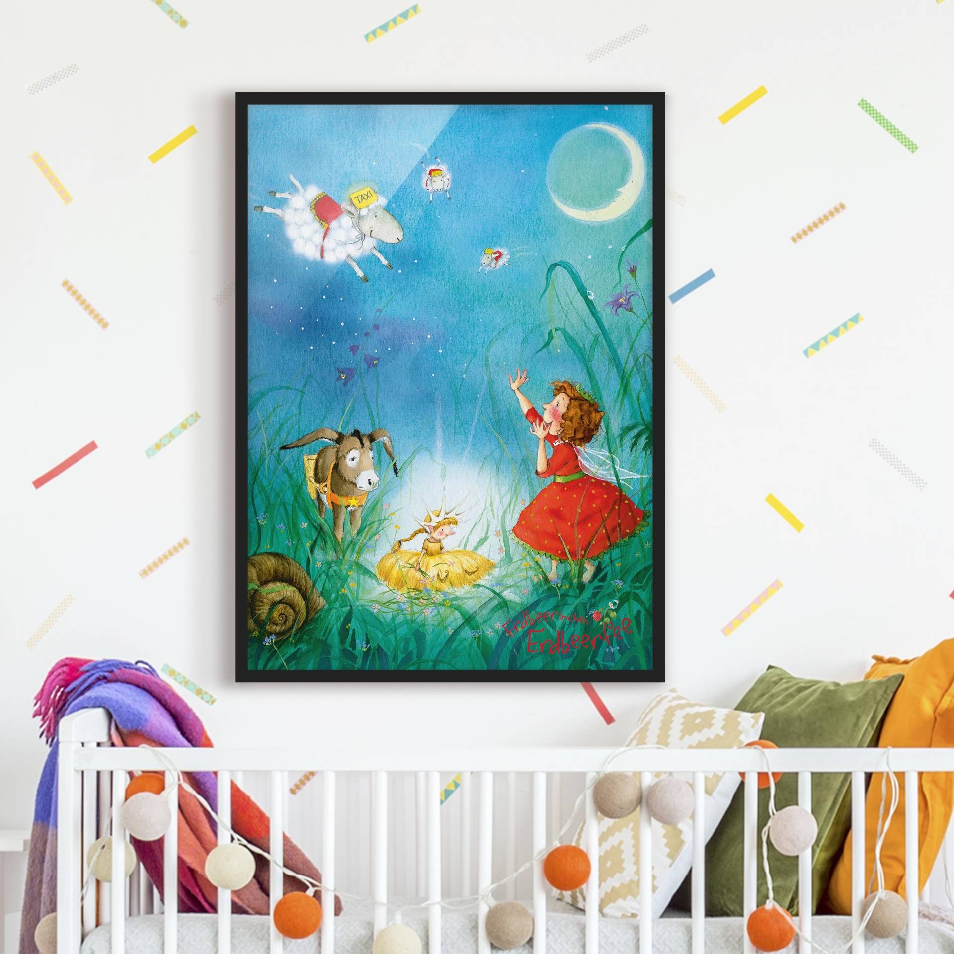 Kinderzimmer Bild mit Rahmen Erdbeerinchen Erdbeerfee - Schlaftaxi von Klebefieber