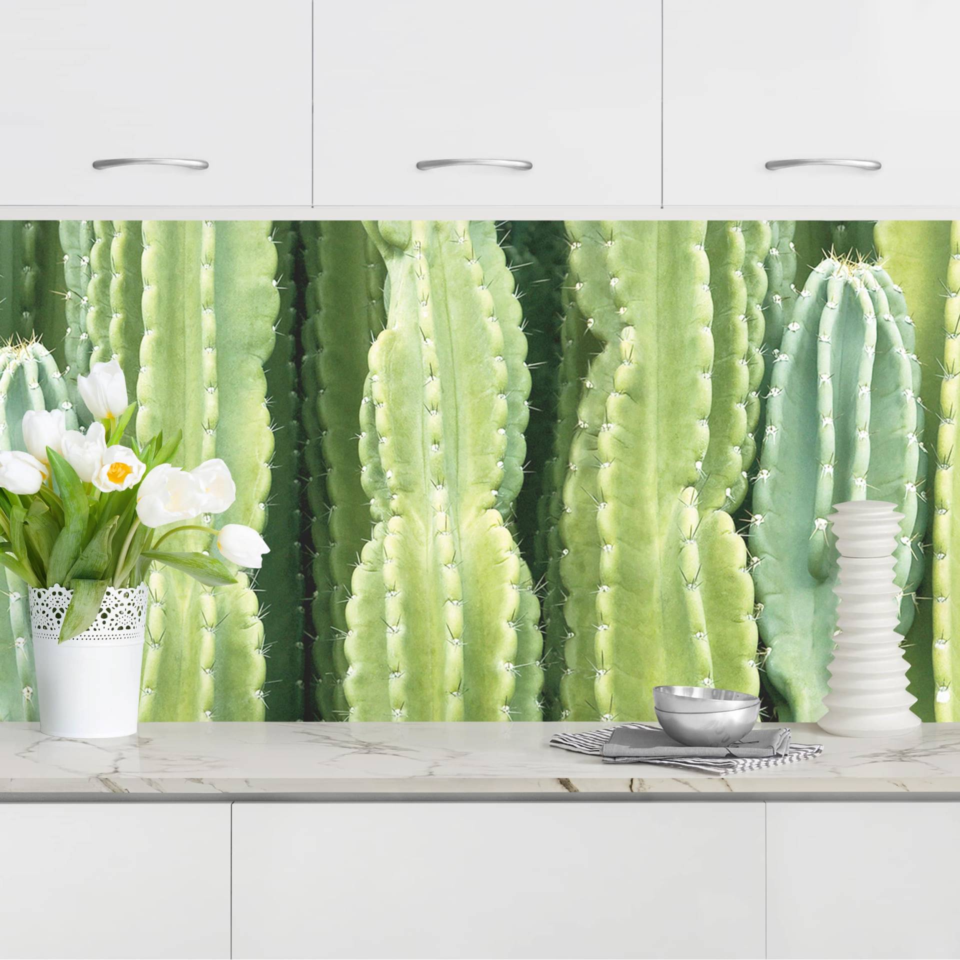 Küchenrückwand Blumen Kaktus Wand von Klebefieber