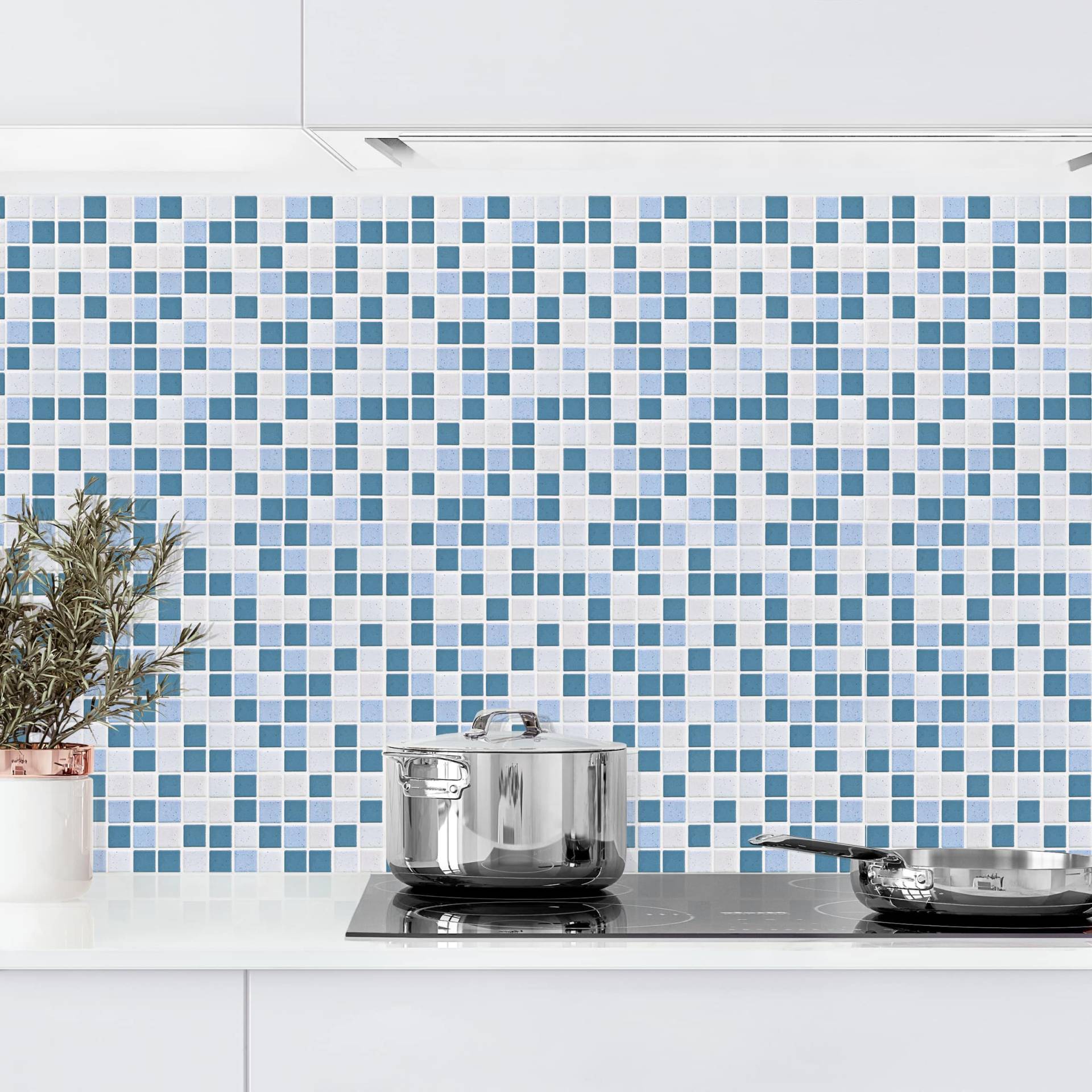 Küchenrückwand Fliesenoptik Mosaikfliesen Blau Grau von Klebefieber