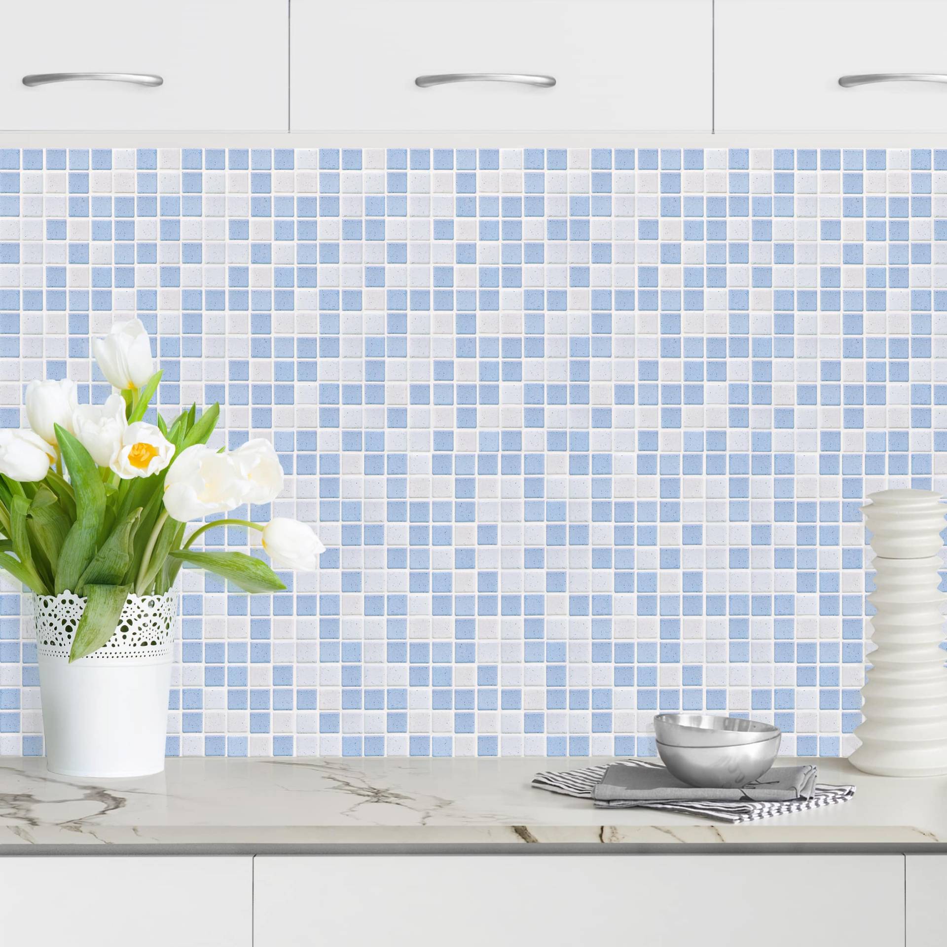 Küchenrückwand Fliesenoptik Mosaikfliesen Hellblau von Klebefieber