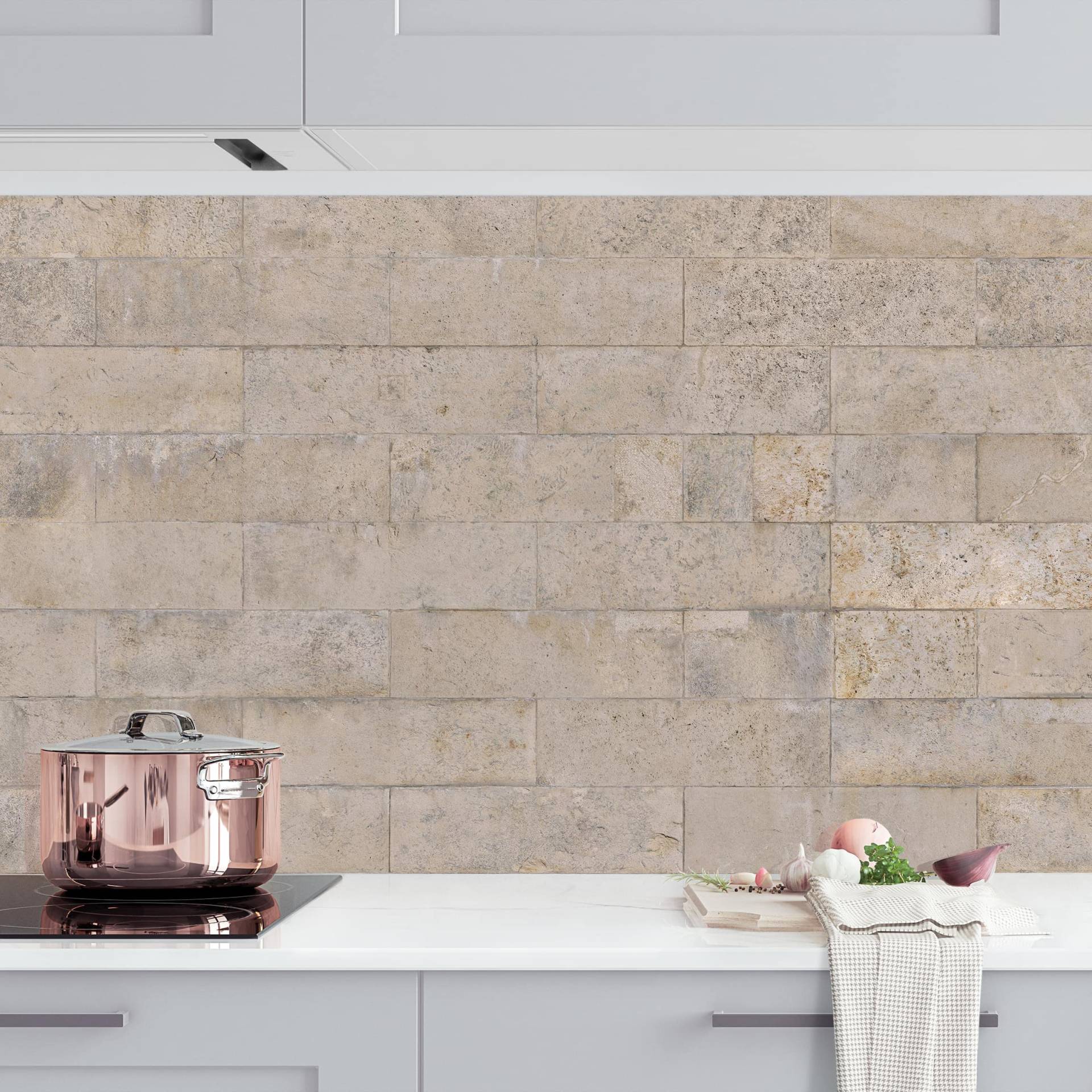 Küchenrückwand Steinoptik Ziegel Tapete Beton von Klebefieber
