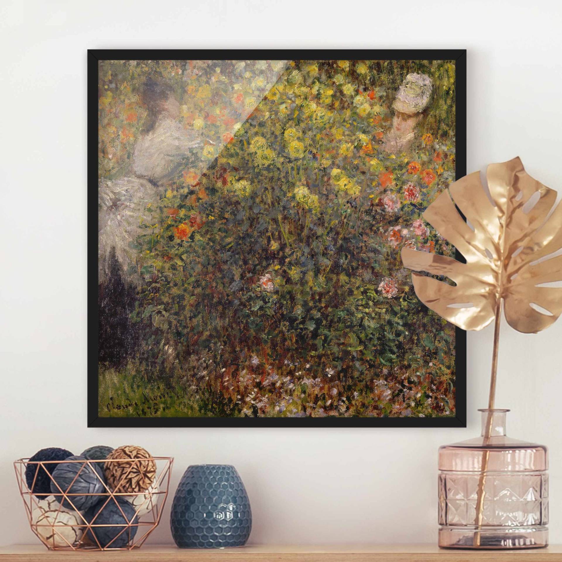 Kunstdruck mit Rahmen Claude Monet - Blumengarten von Klebefieber
