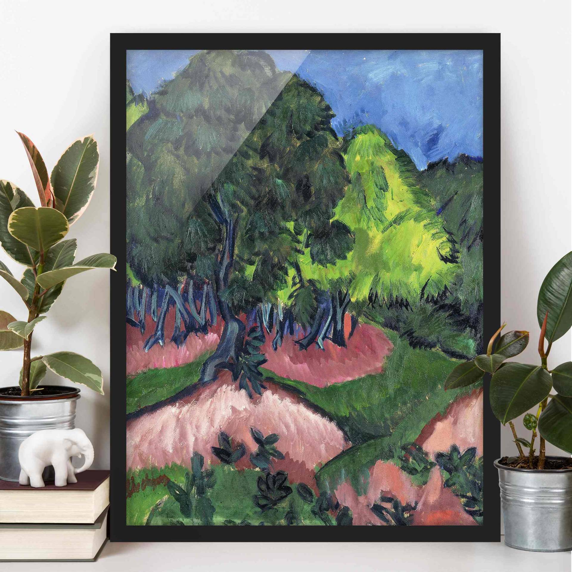 Kunstdruck mit Rahmen Ernst Ludwig Kirchner - Landschaft mit Kastanienbaum von Klebefieber