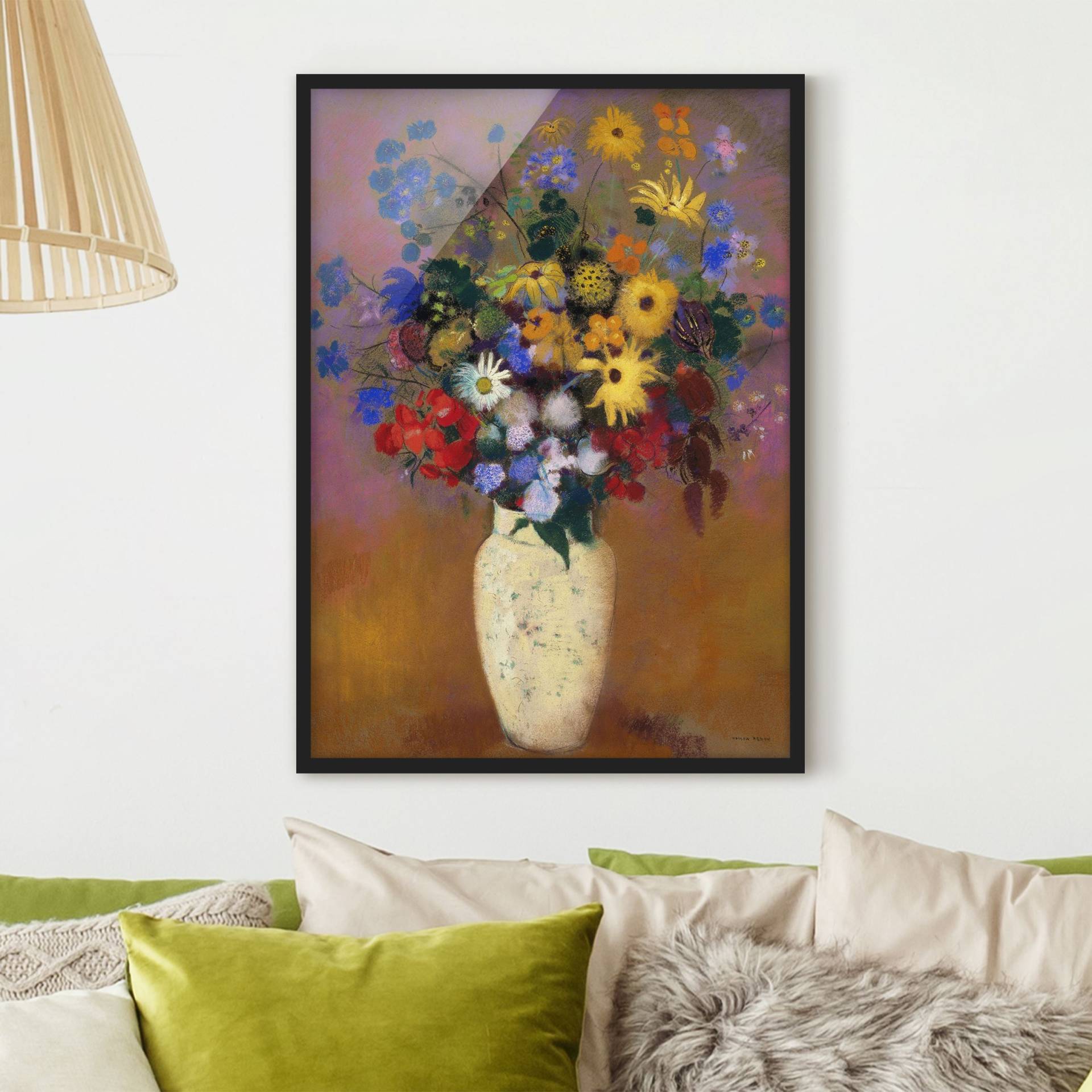 Kunstdruck mit Rahmen Odilon Redon - Blumen in einer Vase von Klebefieber