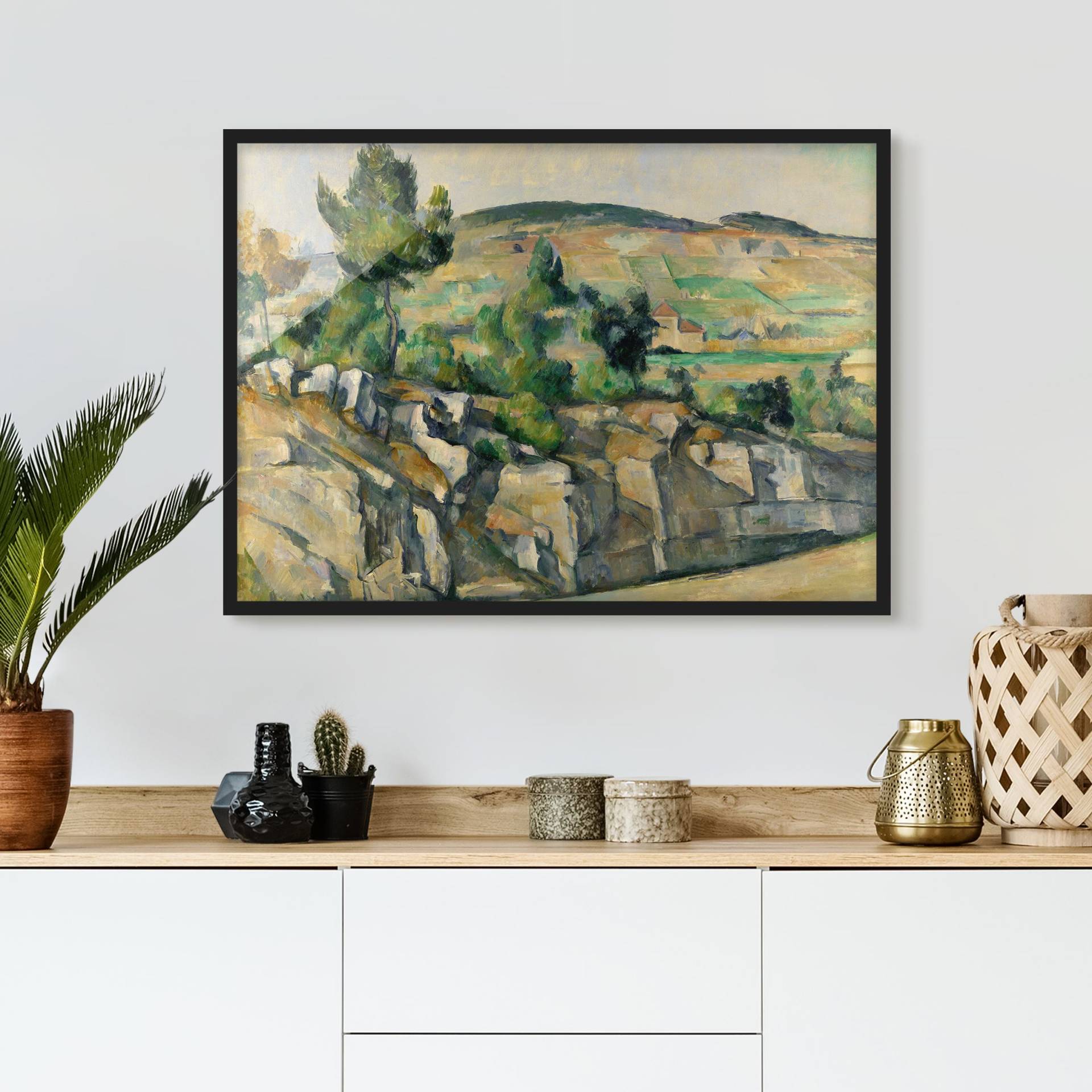 Kunstdruck mit Rahmen Paul Cézanne - Hügelige Landschaft von Klebefieber