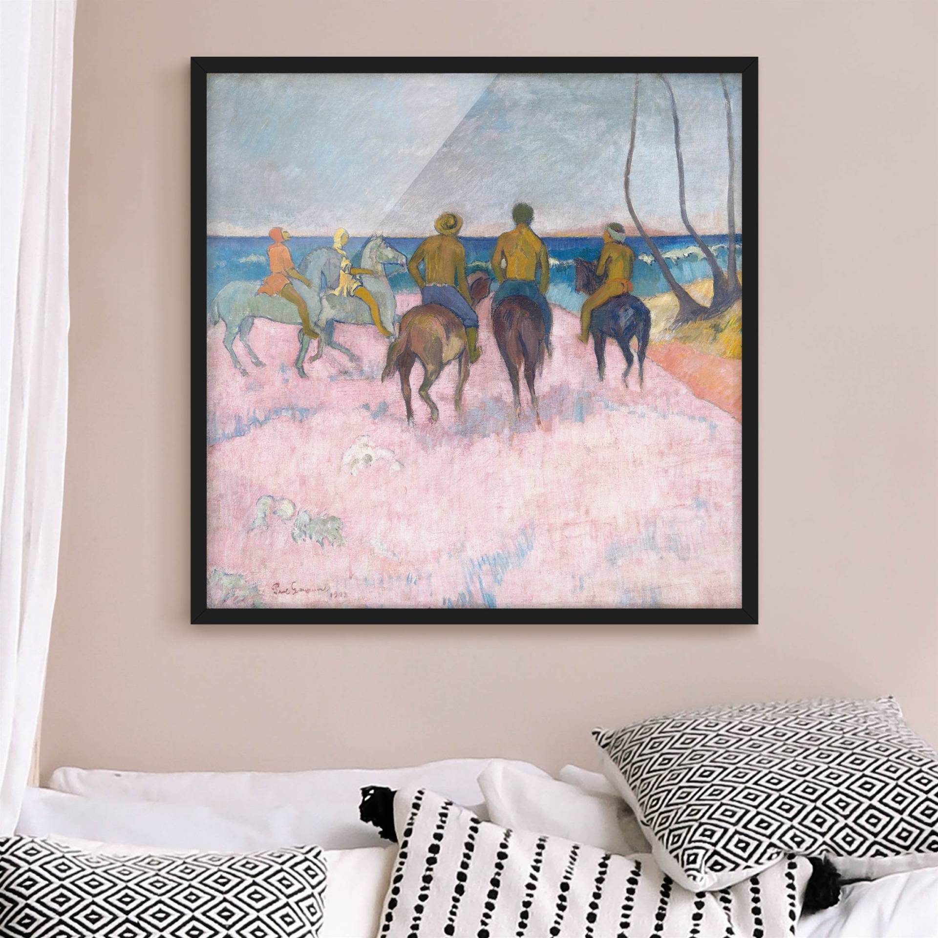 Kunstdruck mit Rahmen Paul Gauguin - Reiter am Strand von Klebefieber