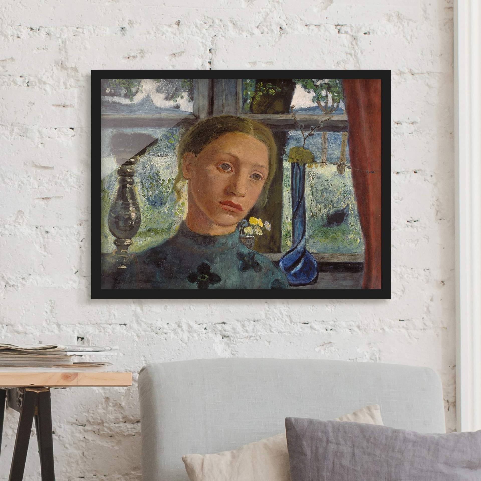 Kunstdruck mit Rahmen Paula Modersohn-Becker - Mädchenkopf vor Fenster von Klebefieber