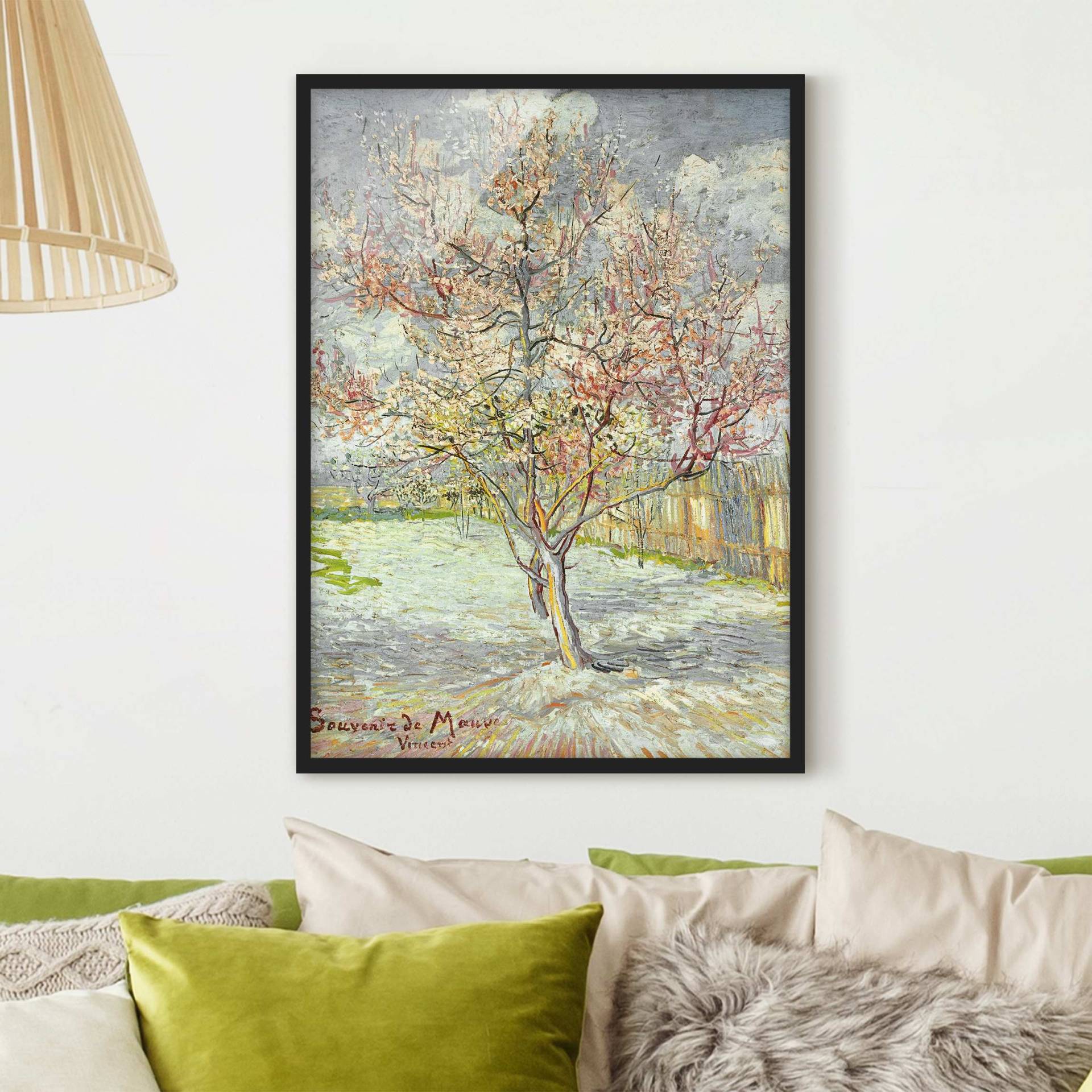Kunstdruck mit Rahmen Vincent van Gogh - Blühende Pfirsichbäume von Klebefieber