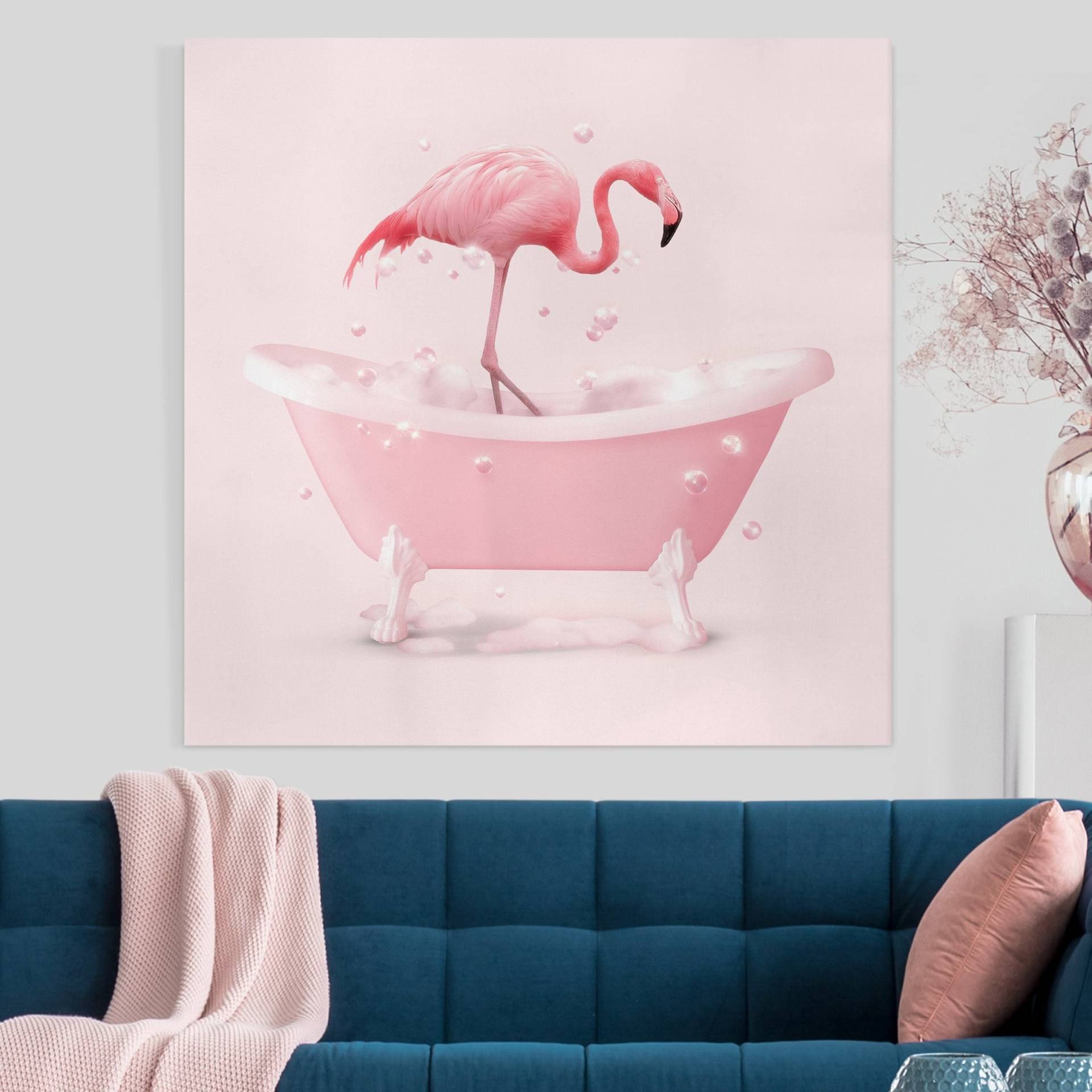 Leinwandbild Badewannen Flamingo von Klebefieber