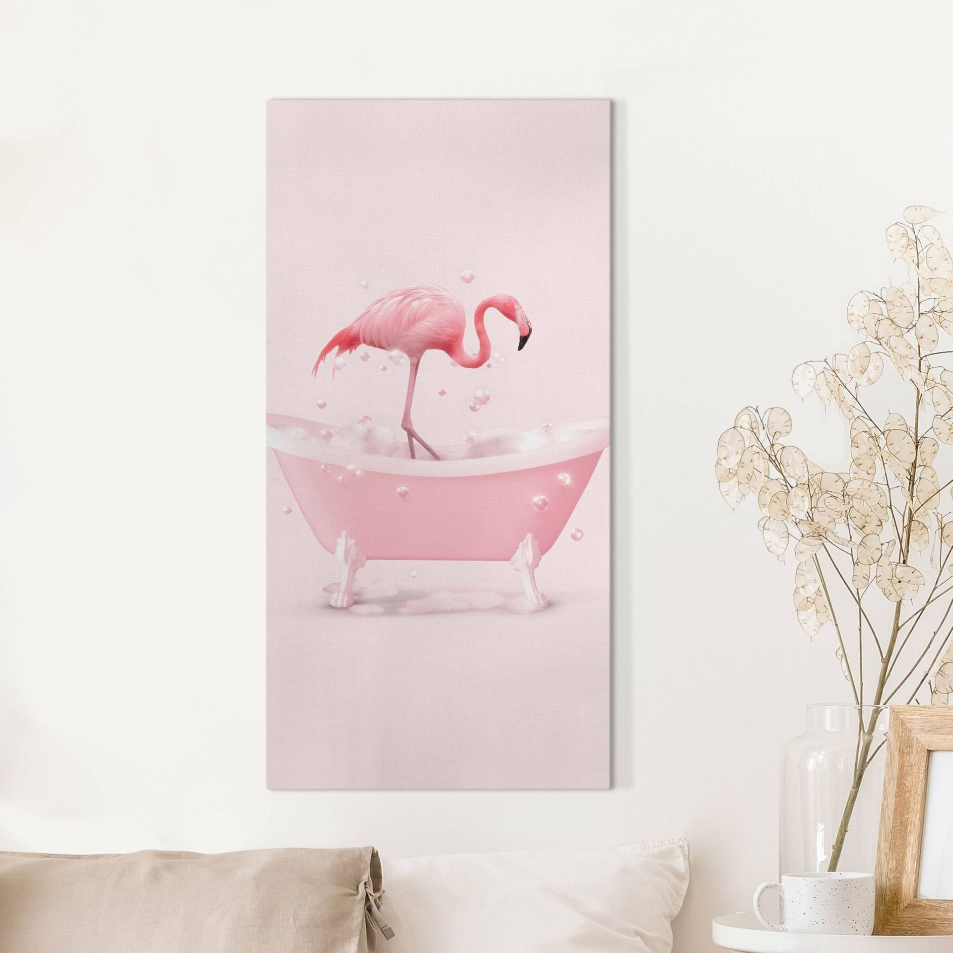 Leinwandbild Badewannen Flamingo von Klebefieber