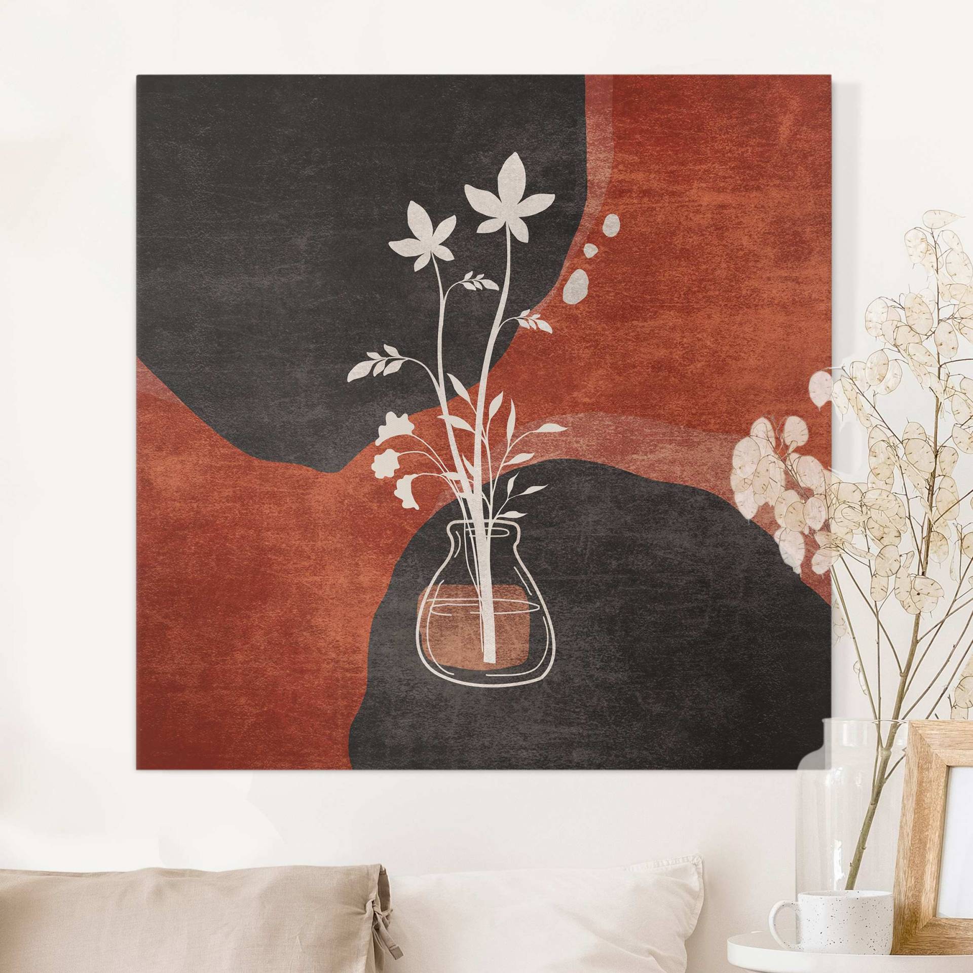 Leinwandbild Boho Blumen in Vase von Klebefieber