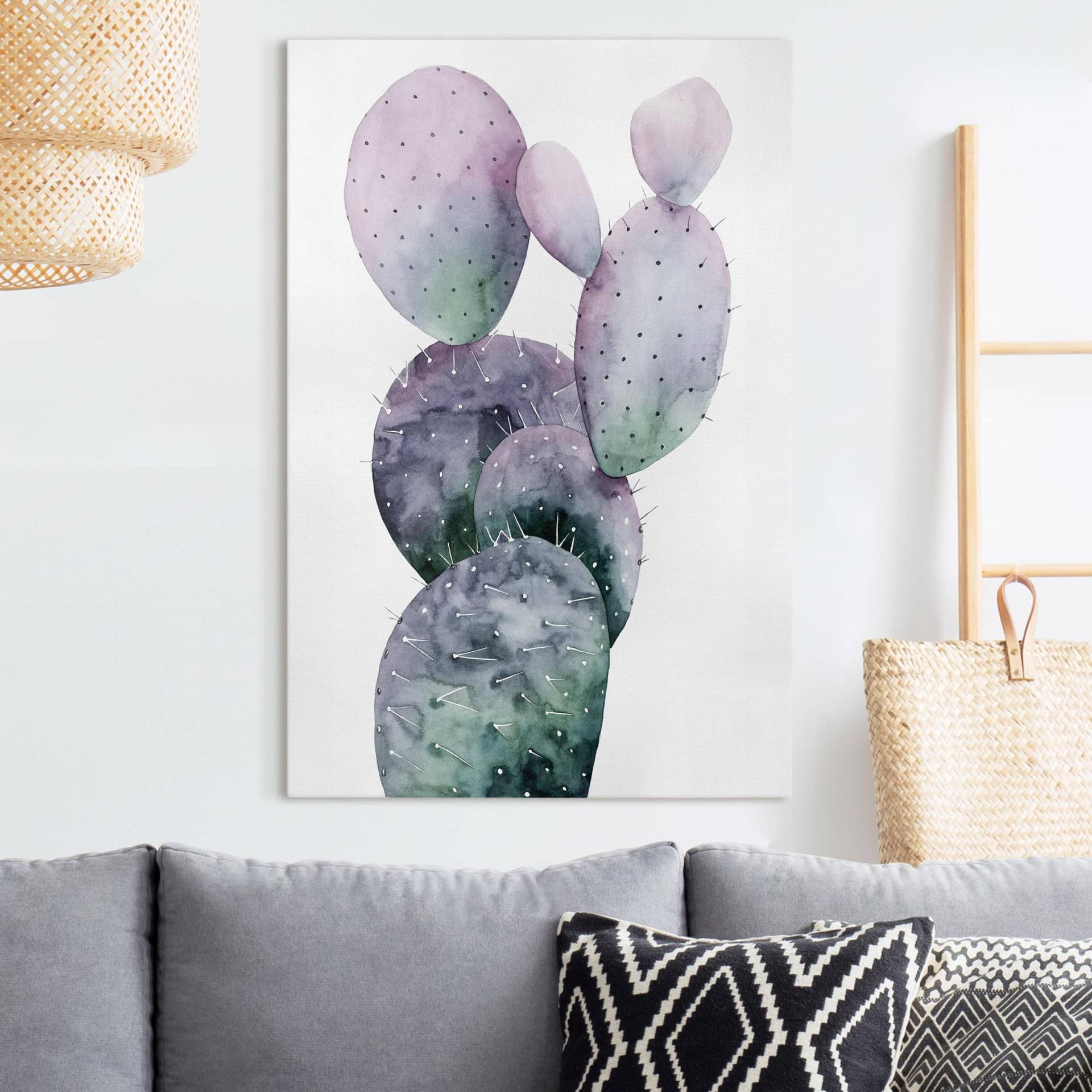 Leinwandbild Botanik Kaktus in Lila I von Klebefieber