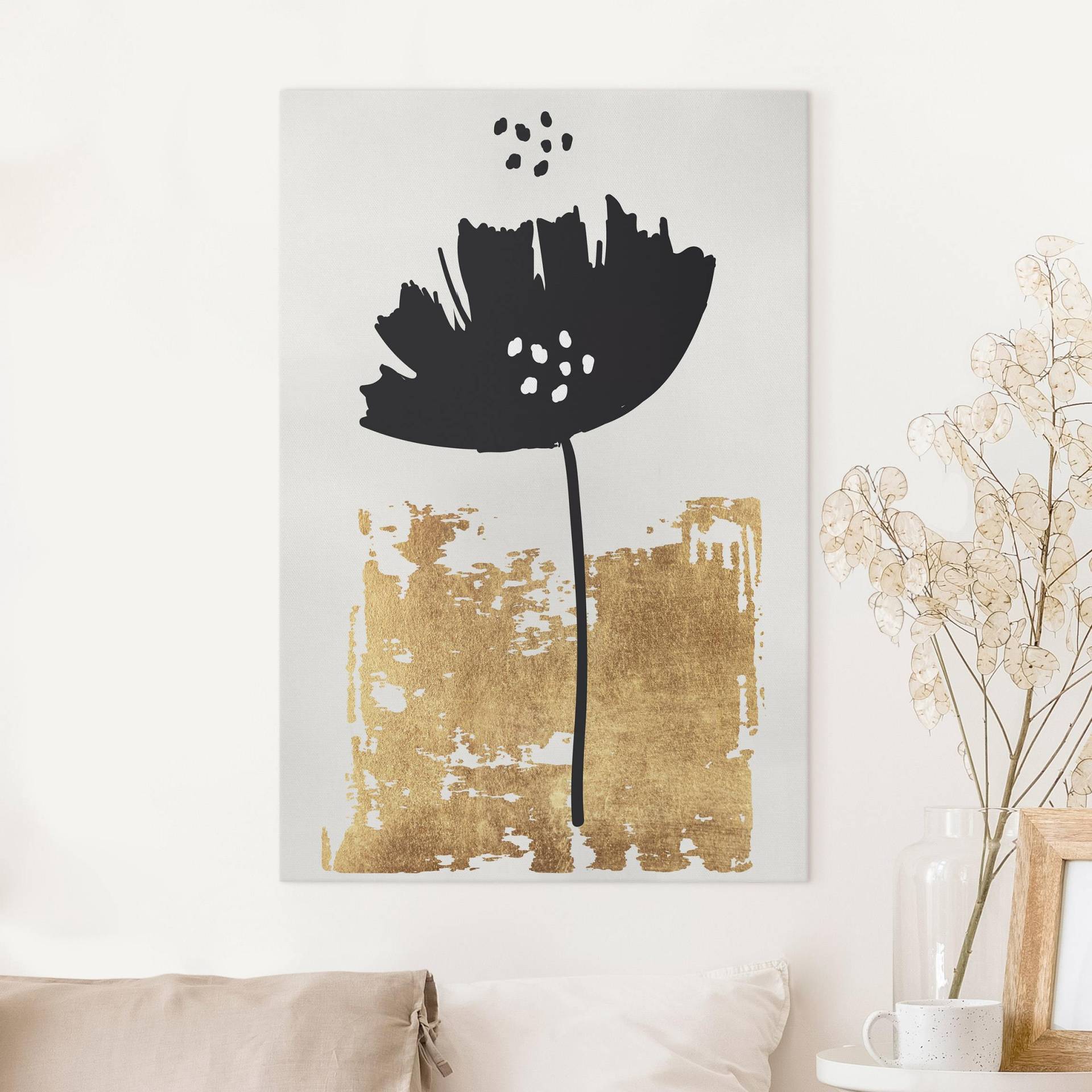 Leinwandbild Goldene Mohn Blume von Klebefieber