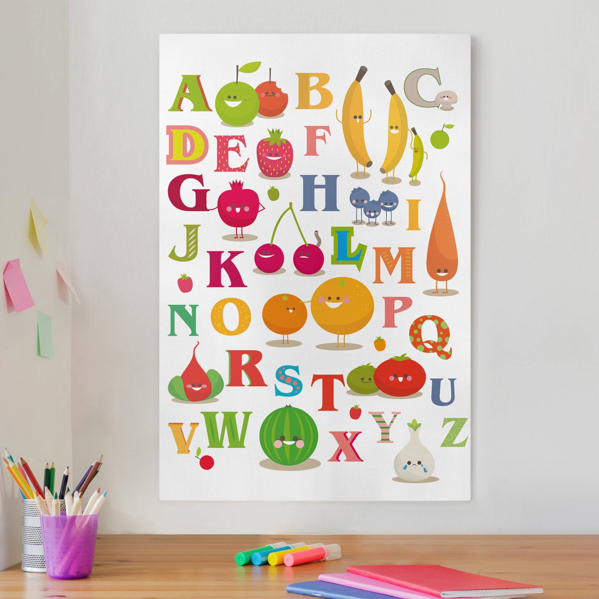 Leinwandbild Kinderzimmer Lustiges Obst & Gemüse Alphabet von Klebefieber